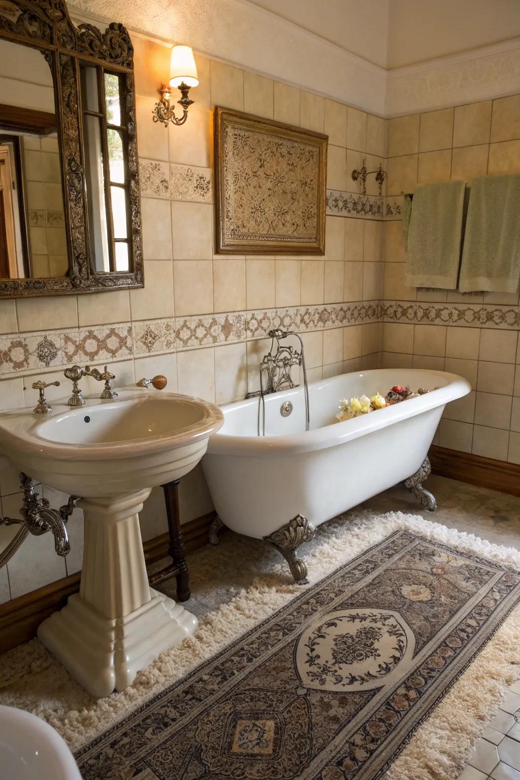 Classic items such as clawfoot tubs evoke a feeling of agelessness.