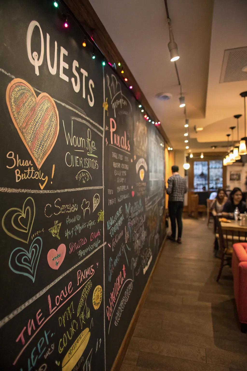 Sharing wisdom: A chalkboard wall invites guests to impart words of encouragement to the graduate.