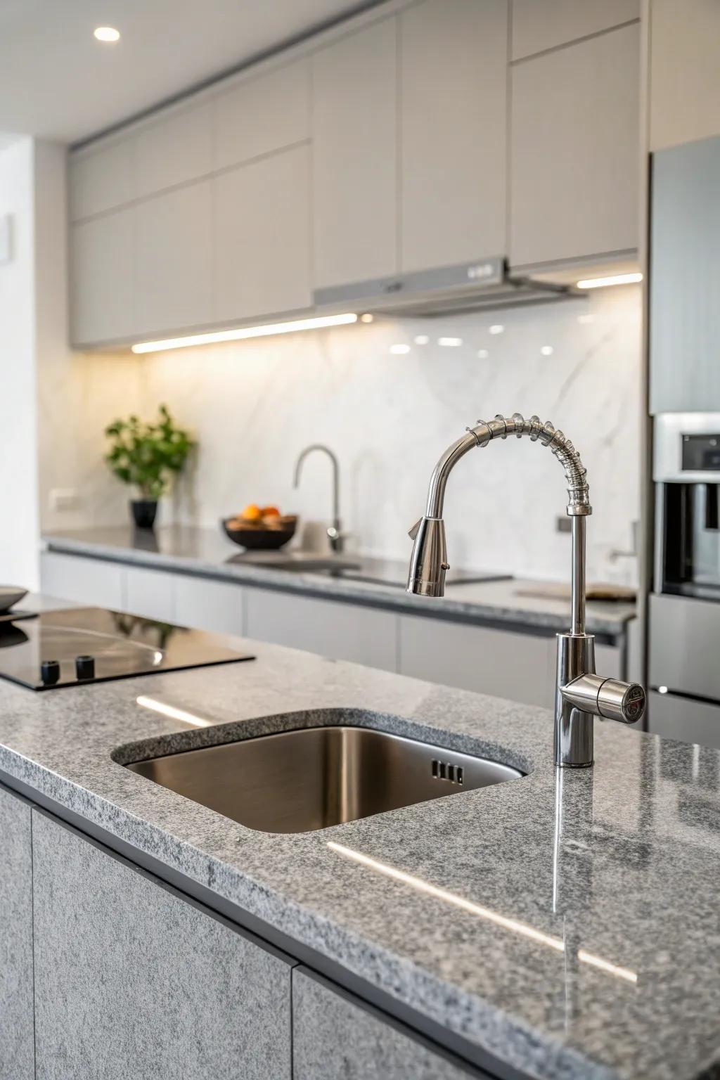 Ash granite embodies modern understatement in kitchen design.