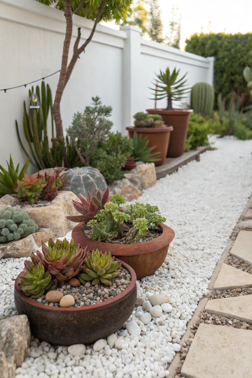Succulents flourish within the well-draining milieu of a gravel garden.