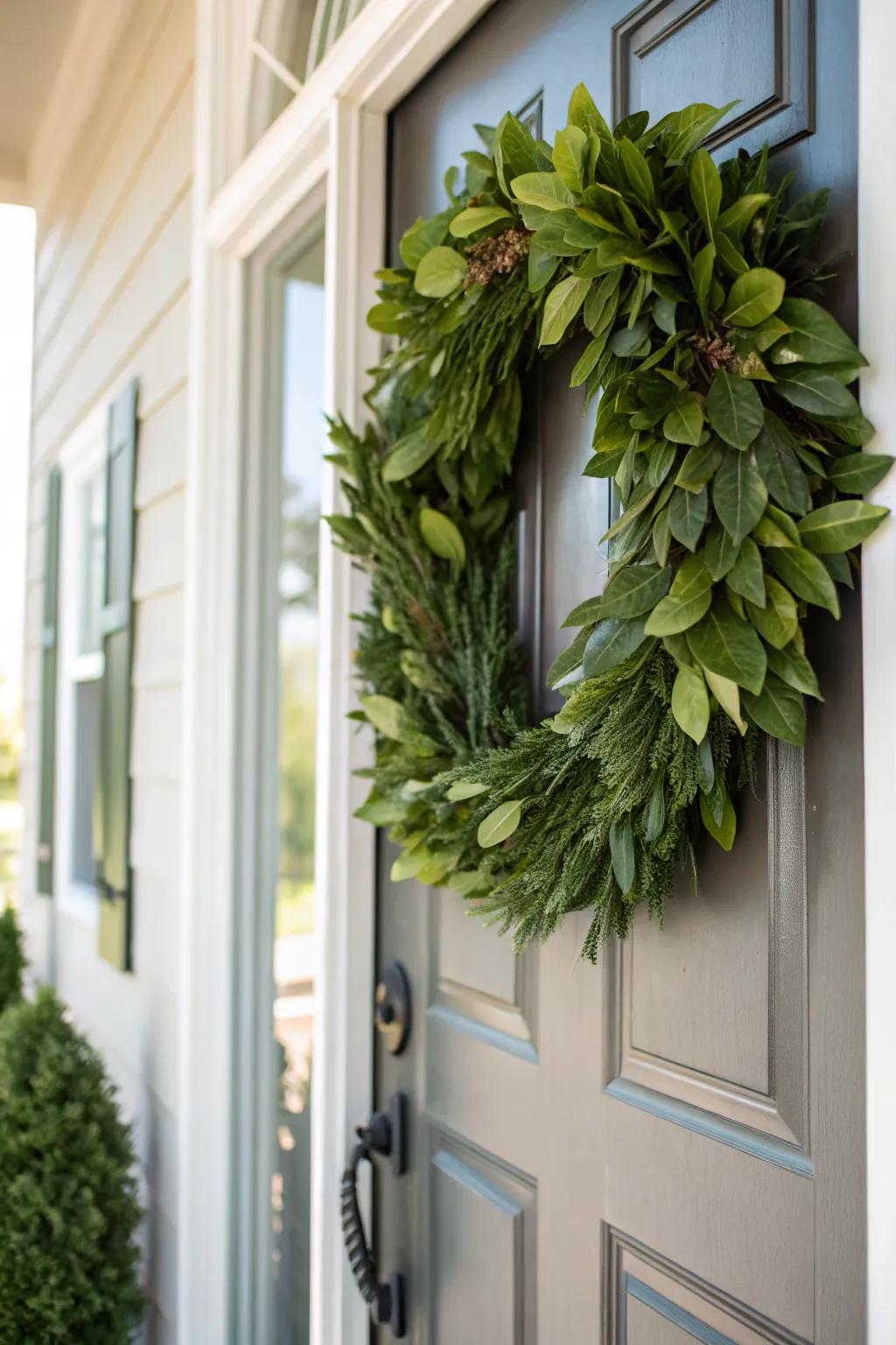 A green botanical ring crafts a warm and welcoming entrance.