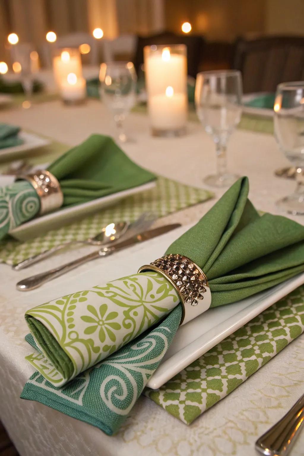 Uniform and themed verdant fabrics for a cultivated touch.