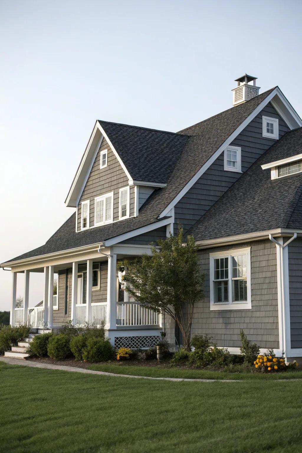 A striking contrast featuring a graphite exterior and charcoal rooftop.