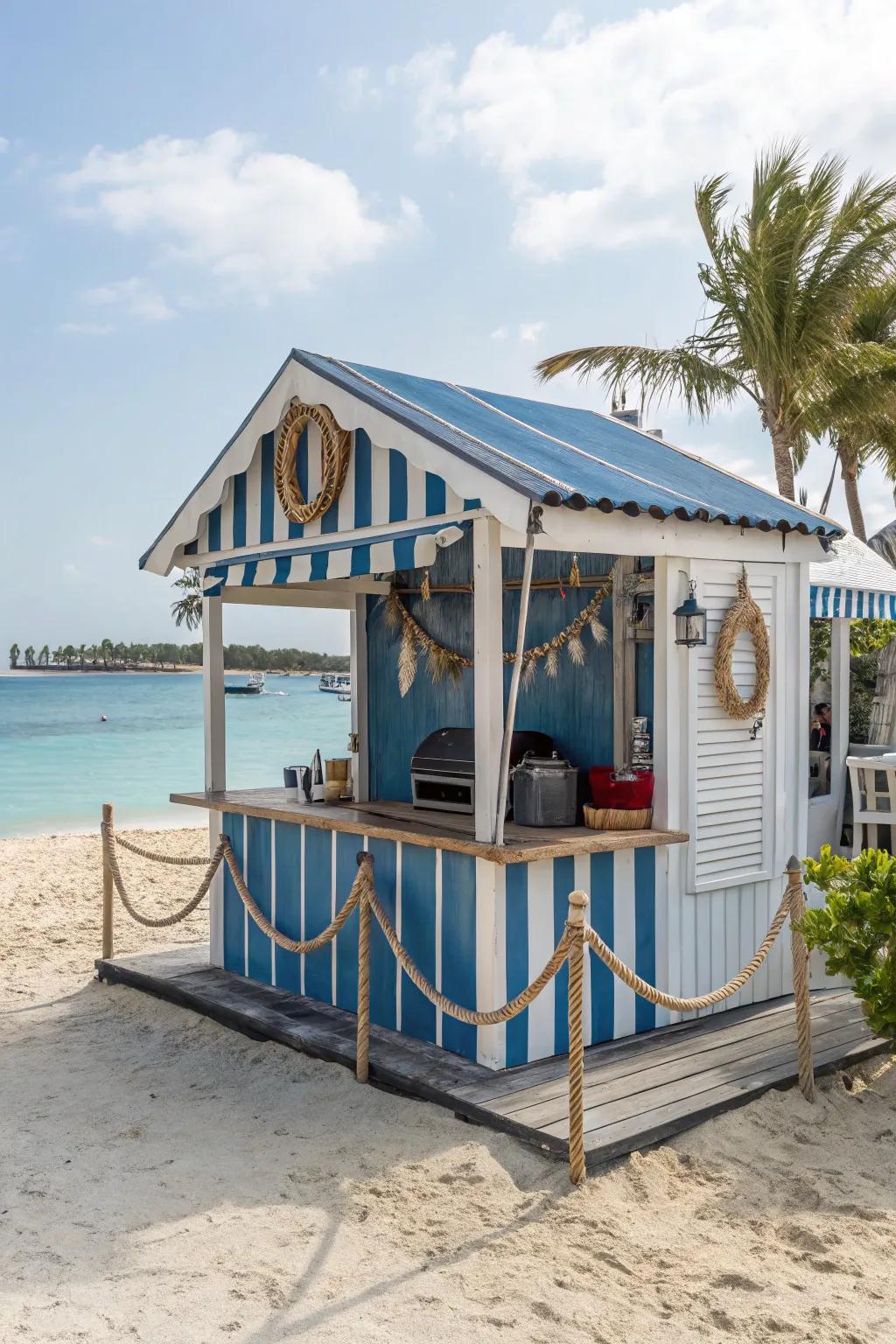 A coastal-themed grill gazebo, bringing seaside charm to your backyard.