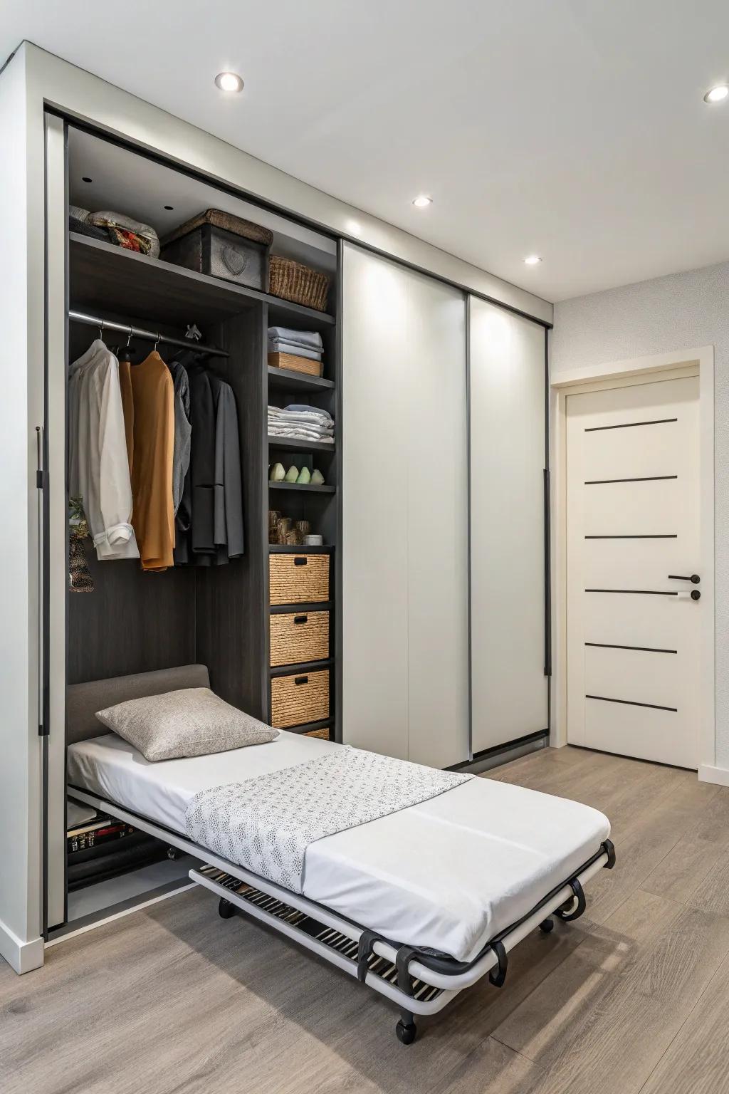 A rollaway bed that disappears into the closet, ready at a moment's notice.