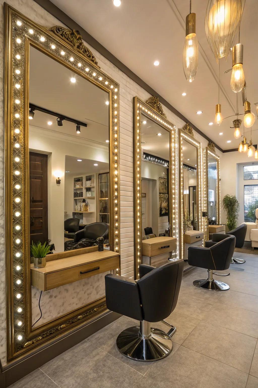 Mirrors and lighting collaborate to create an expansive feel.