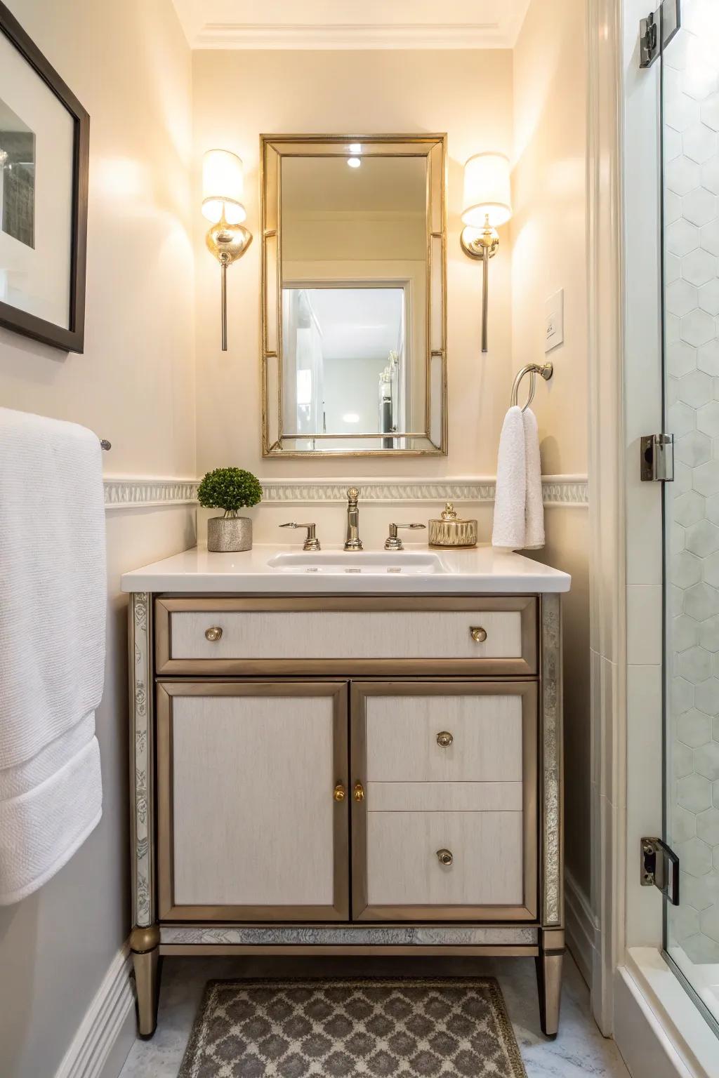 Enhance your powder room using a sophisticated and useful vanity.
