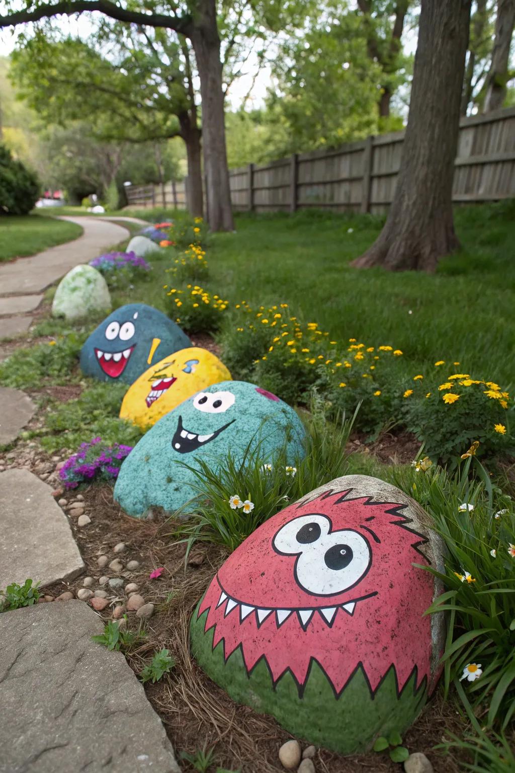 Tiny stone creatures infuse a playful vibe into your garden
