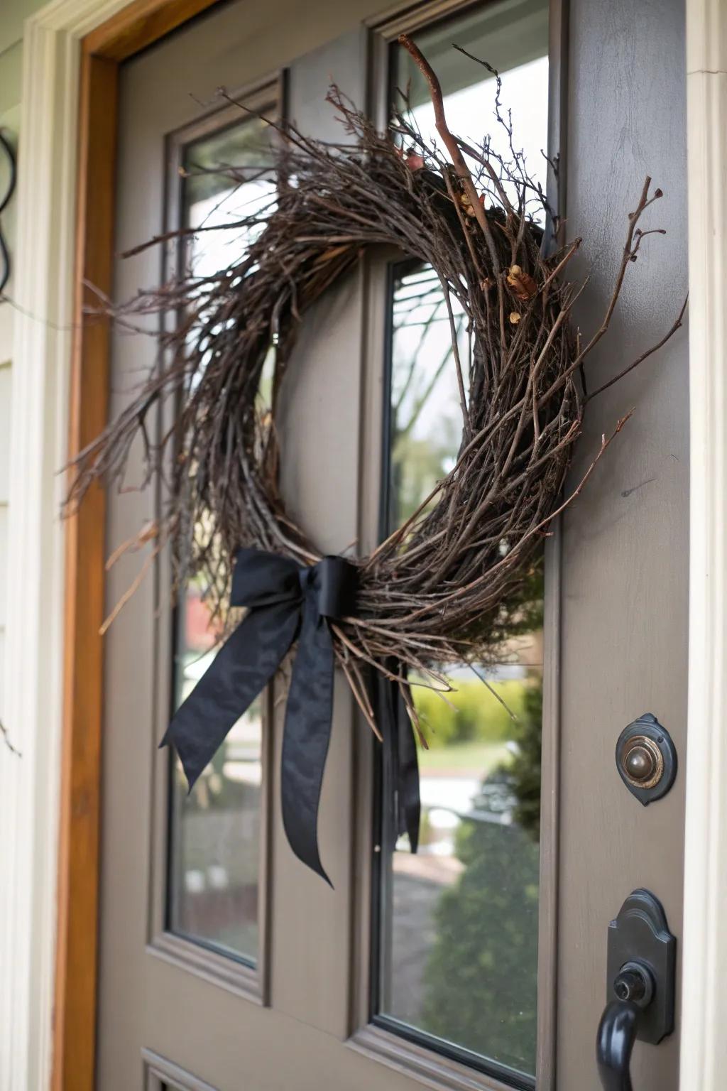 A Halloween garland establishes a spooky ambiance from the threshold