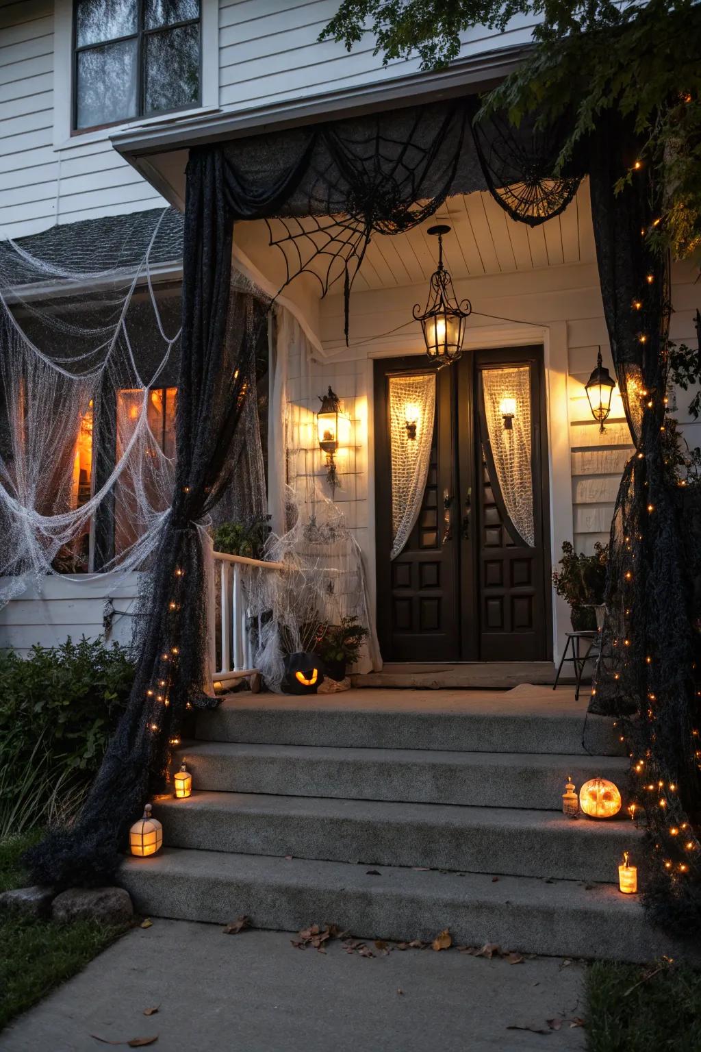 Greet visitors using a sinister house-themed doorway.