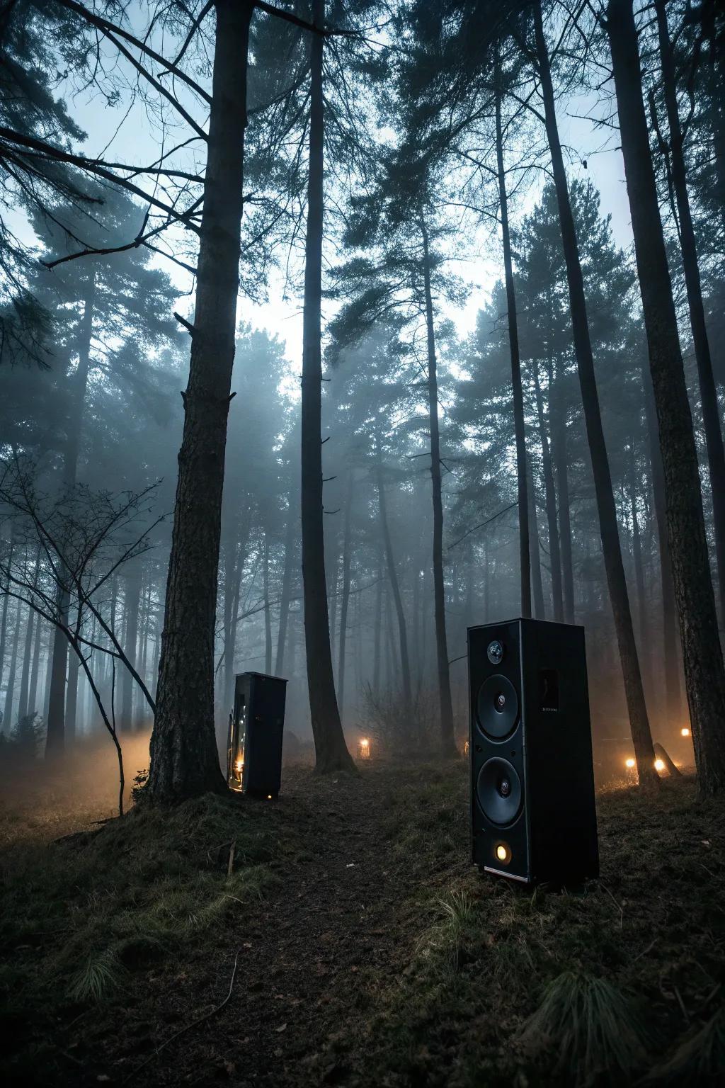 The murmuring woods, filled with eerie sounds and unseen presences.