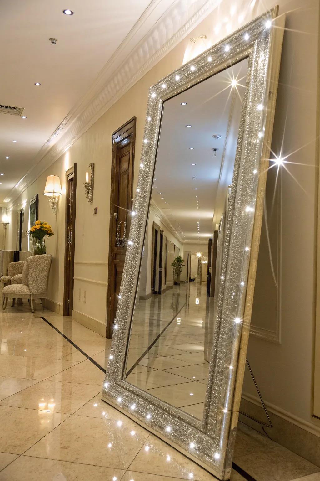 Bevelled mirrors generate elegance and intriguing light dynamics.