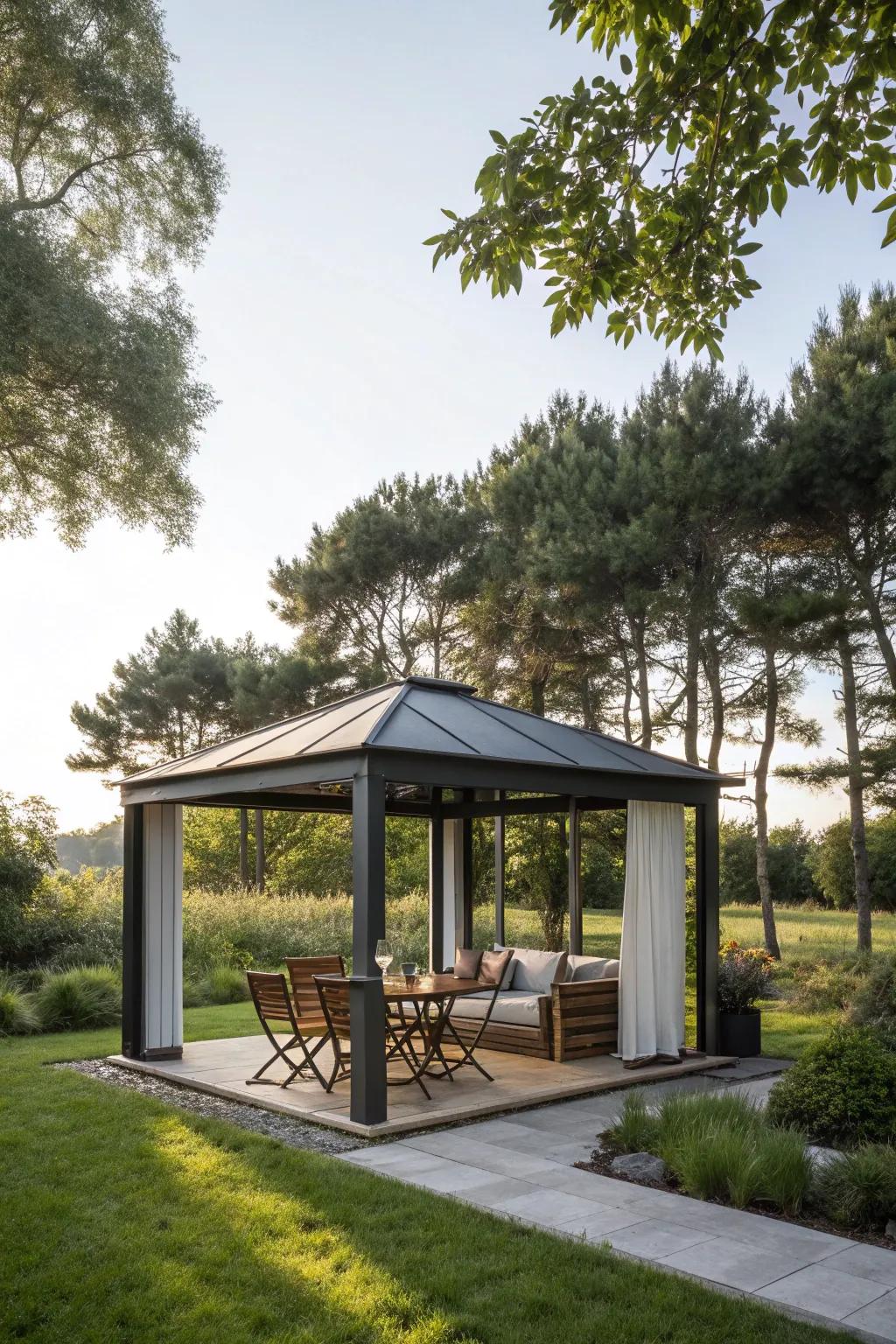 Embrace simplicity with minimalist and comfortable gazebo design.