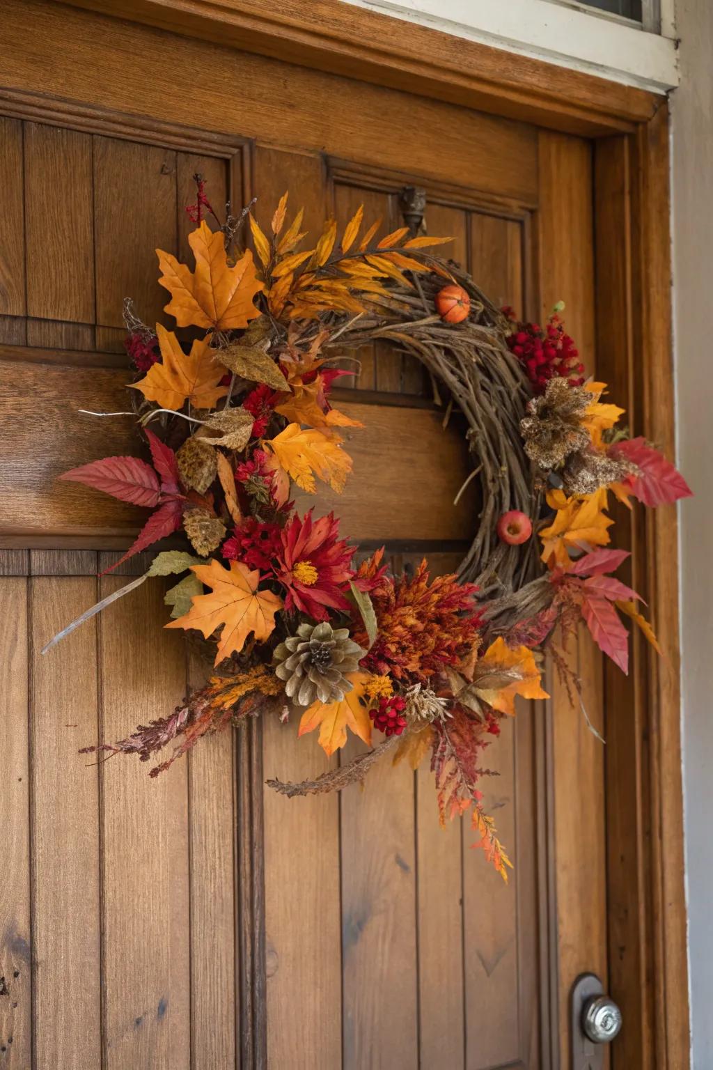 An elegant autumn door hanger greeting the season.
