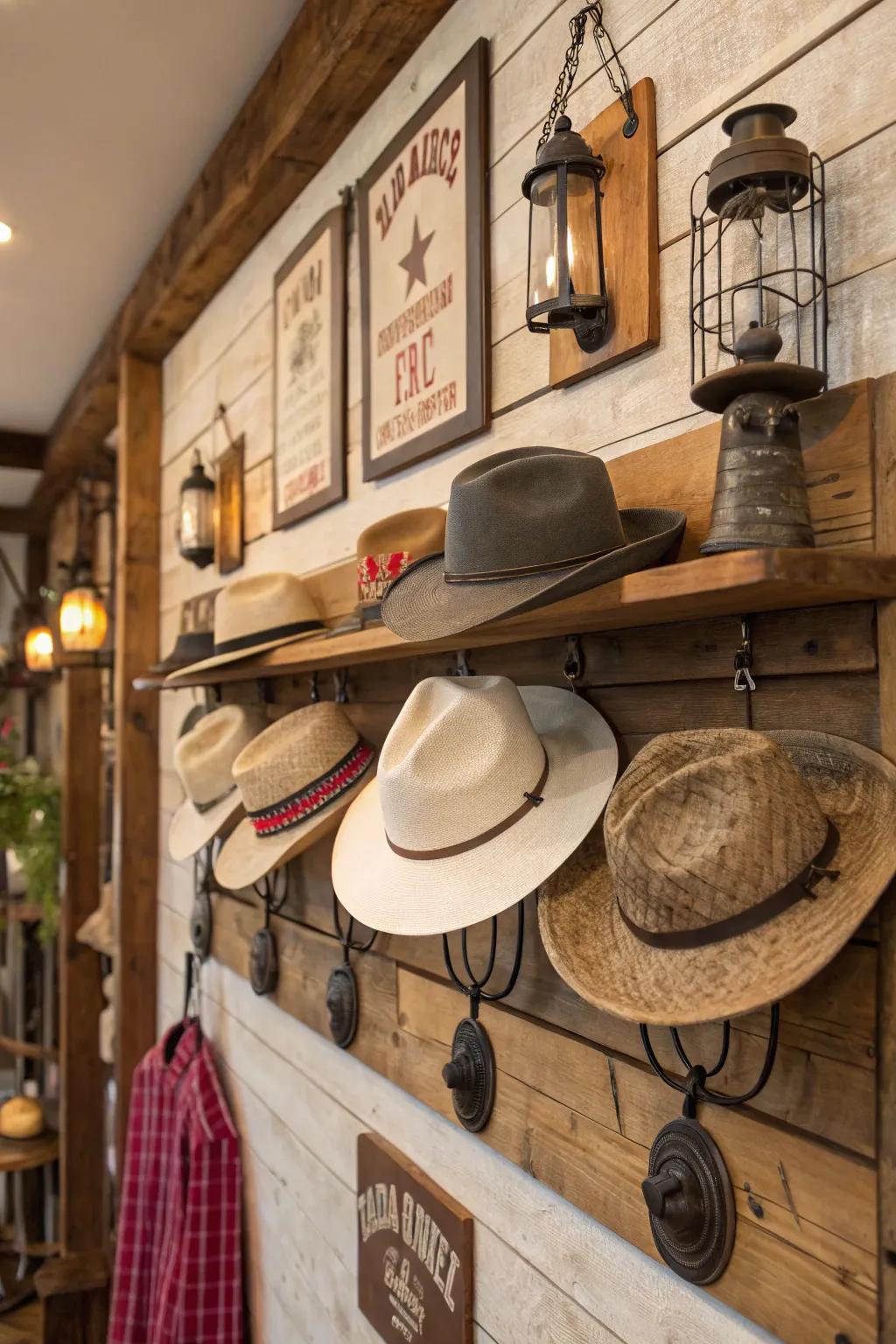 A countryside theme infuses character into your hat exhibit.
