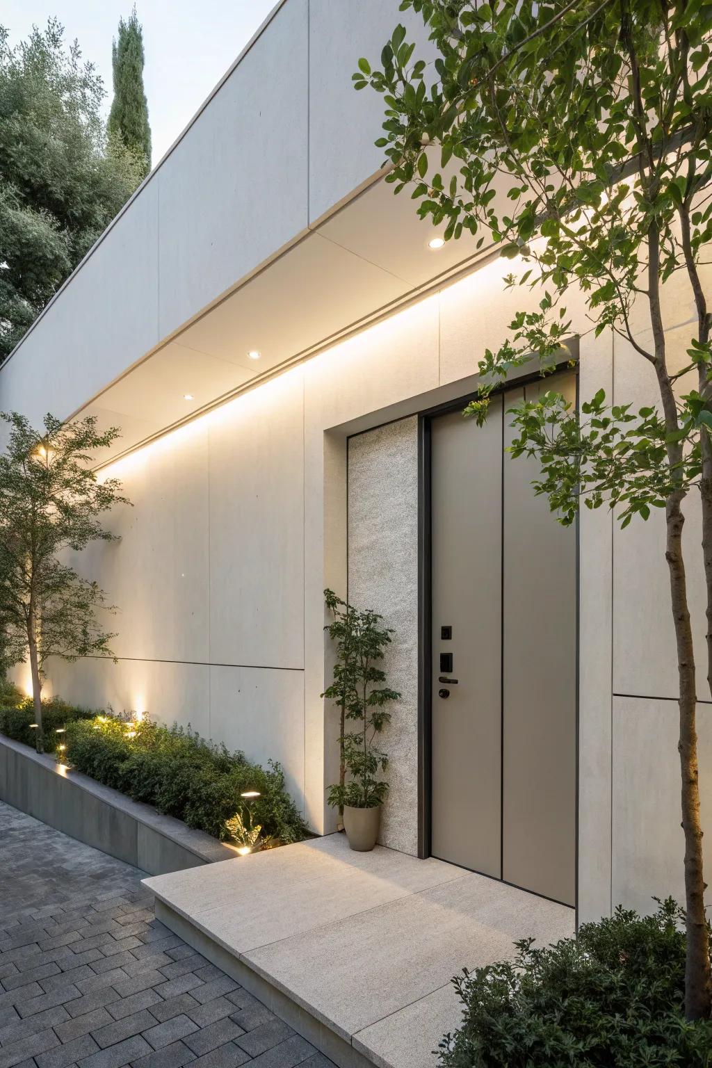 Contemporary architecture seamlessly incorporates a concealed entry.