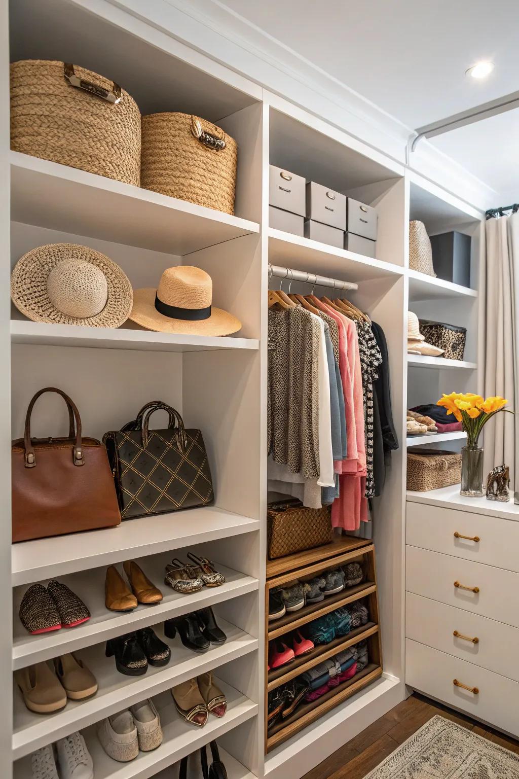 Exposed shelves provide uncomplicated access and a display for your cherished items.