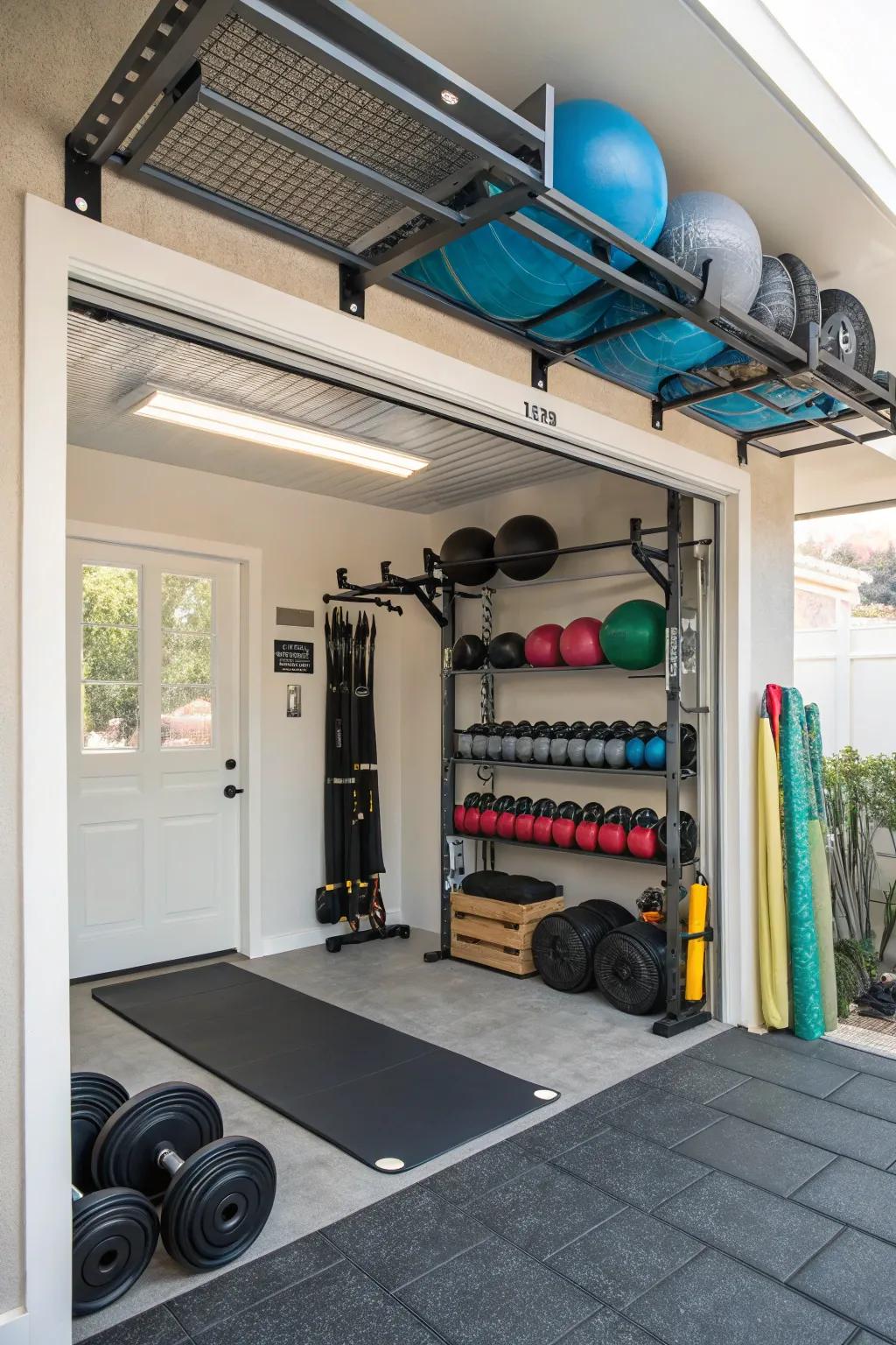 Overhead storage keeps lesser-used items neatly tucked away.