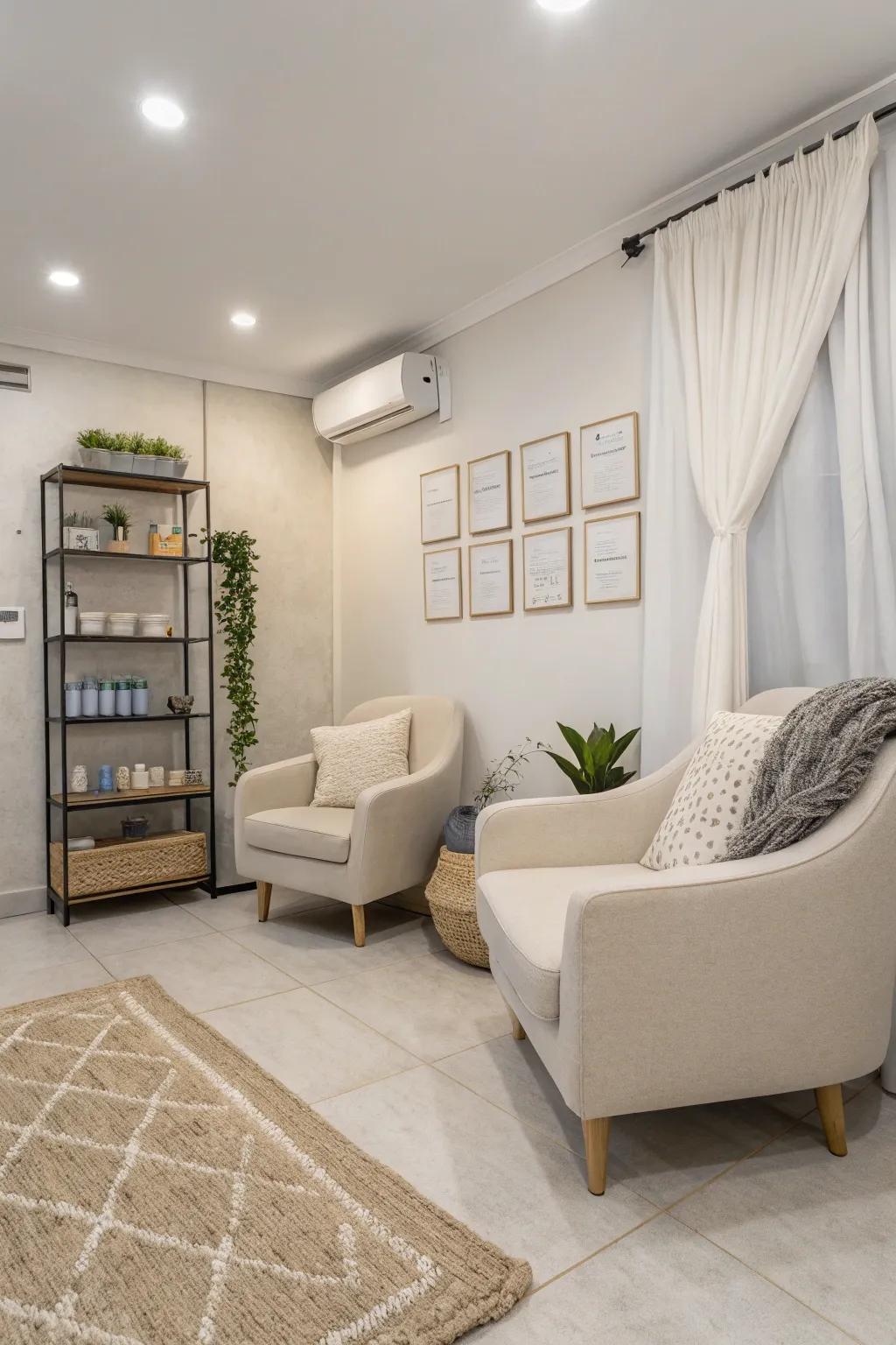 When creating a tranquil salon environment, less is more.