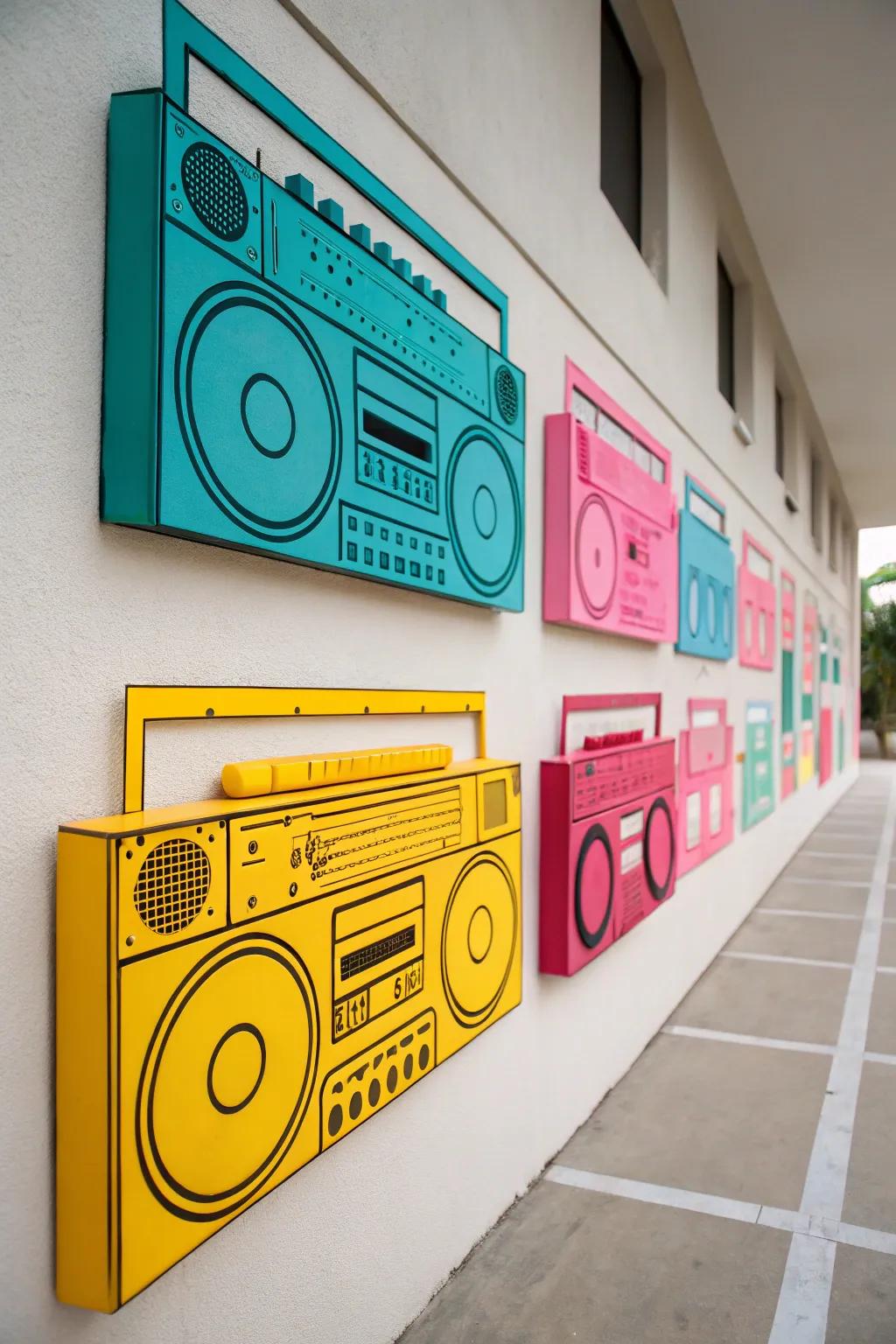 Boom boxes contribute an emblematic 90s musical vibe to your ornamentation.