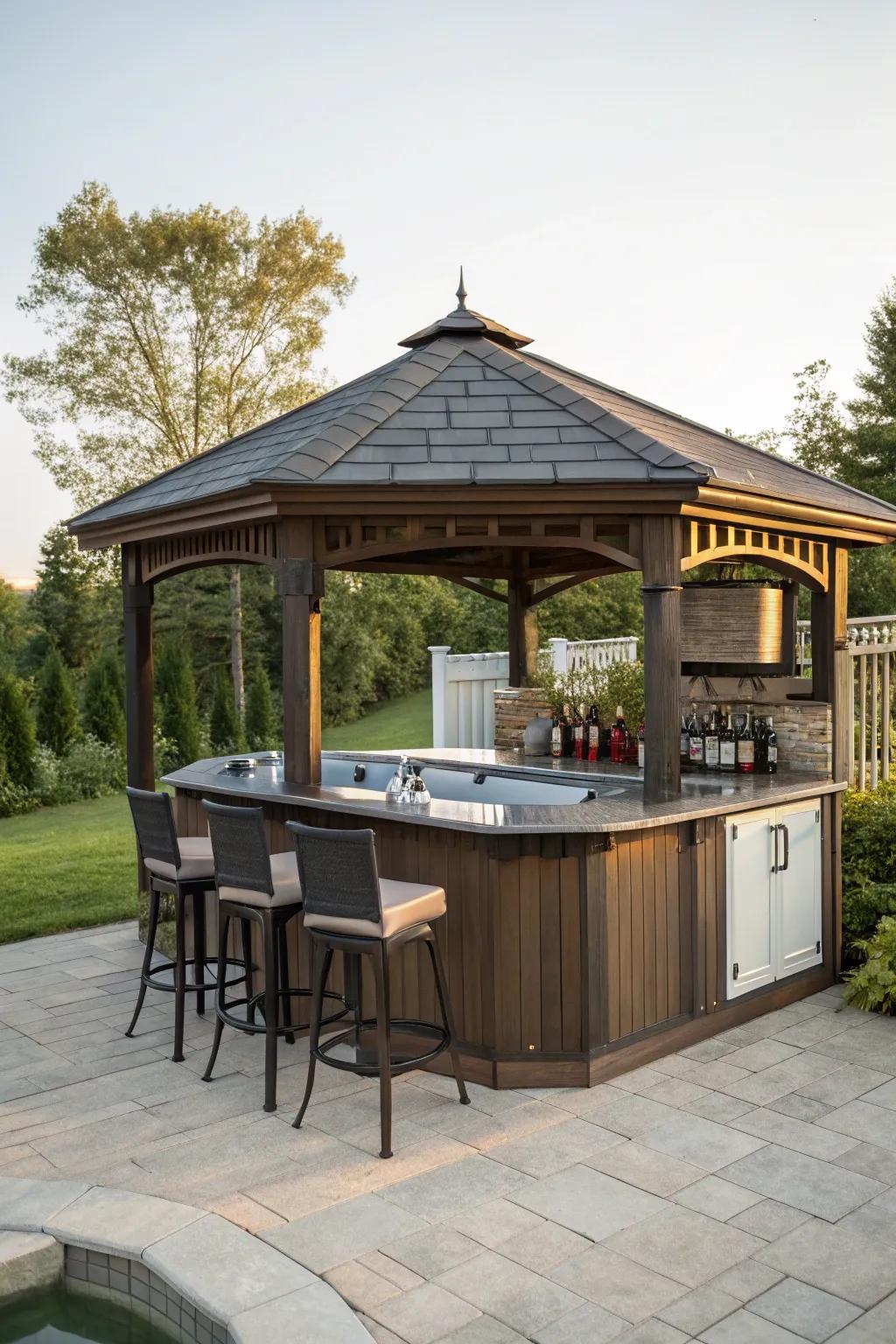 An integrated counter adds a touch of luxury to your gazebo.