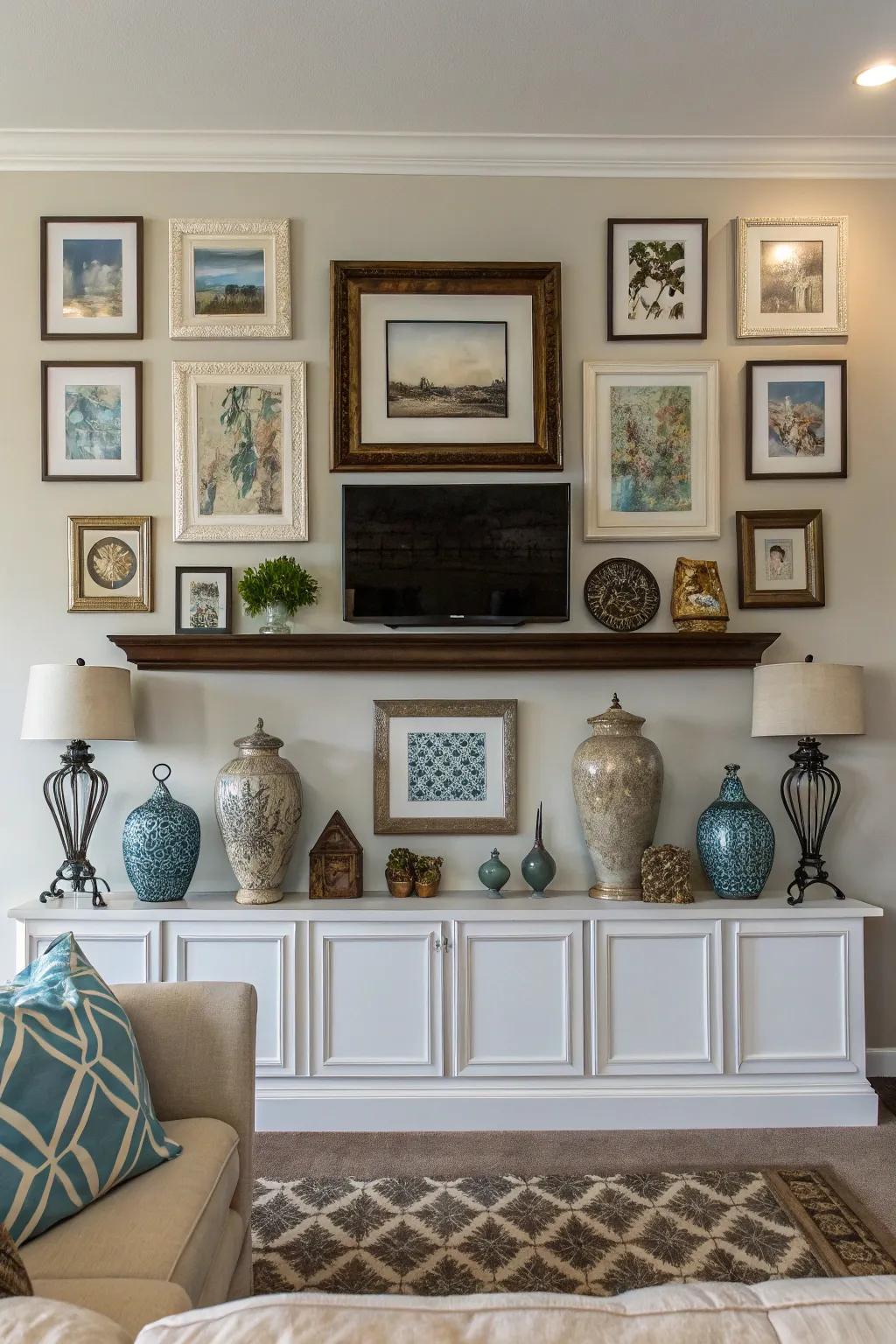 Symmetrical arrangements instill order and equilibrium within expansive wall environments.