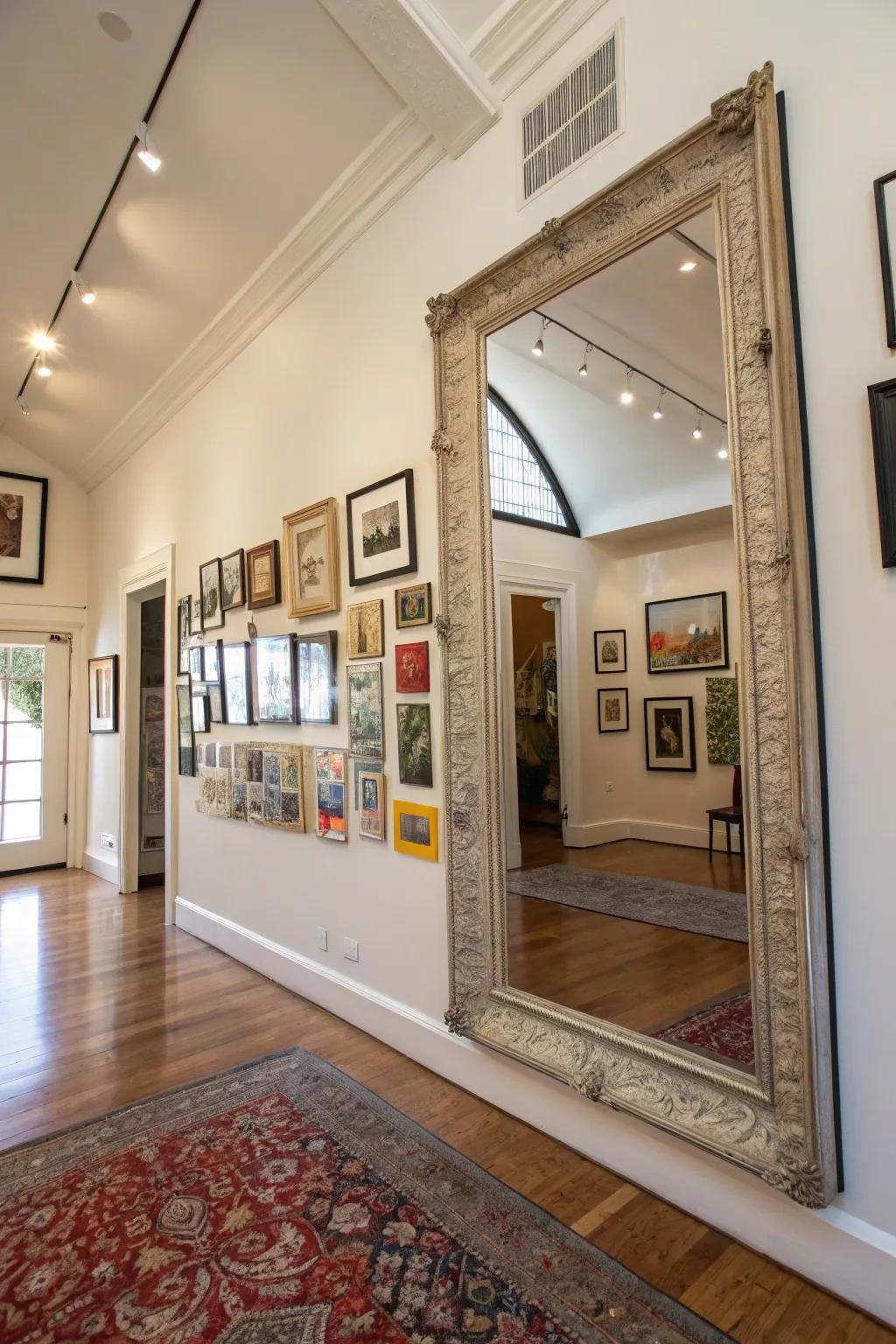 Feature walls and strategically placed mirrors enhance visual dynamism.