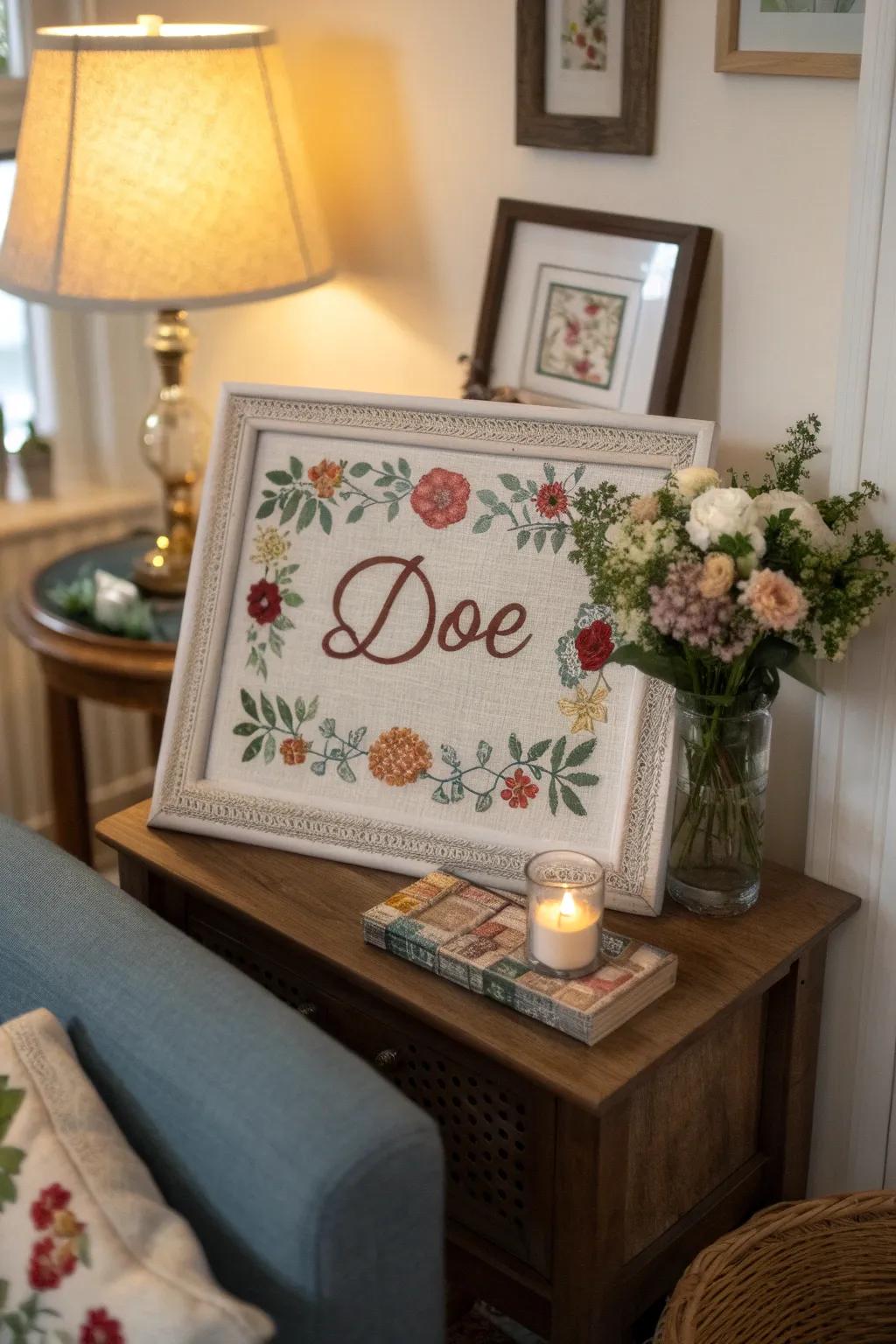 Bespoke cross stitch pieces make meaningful decor