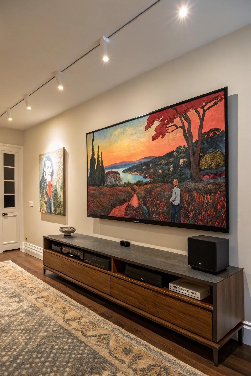 Artwork serves as both decor and a wire concealer.