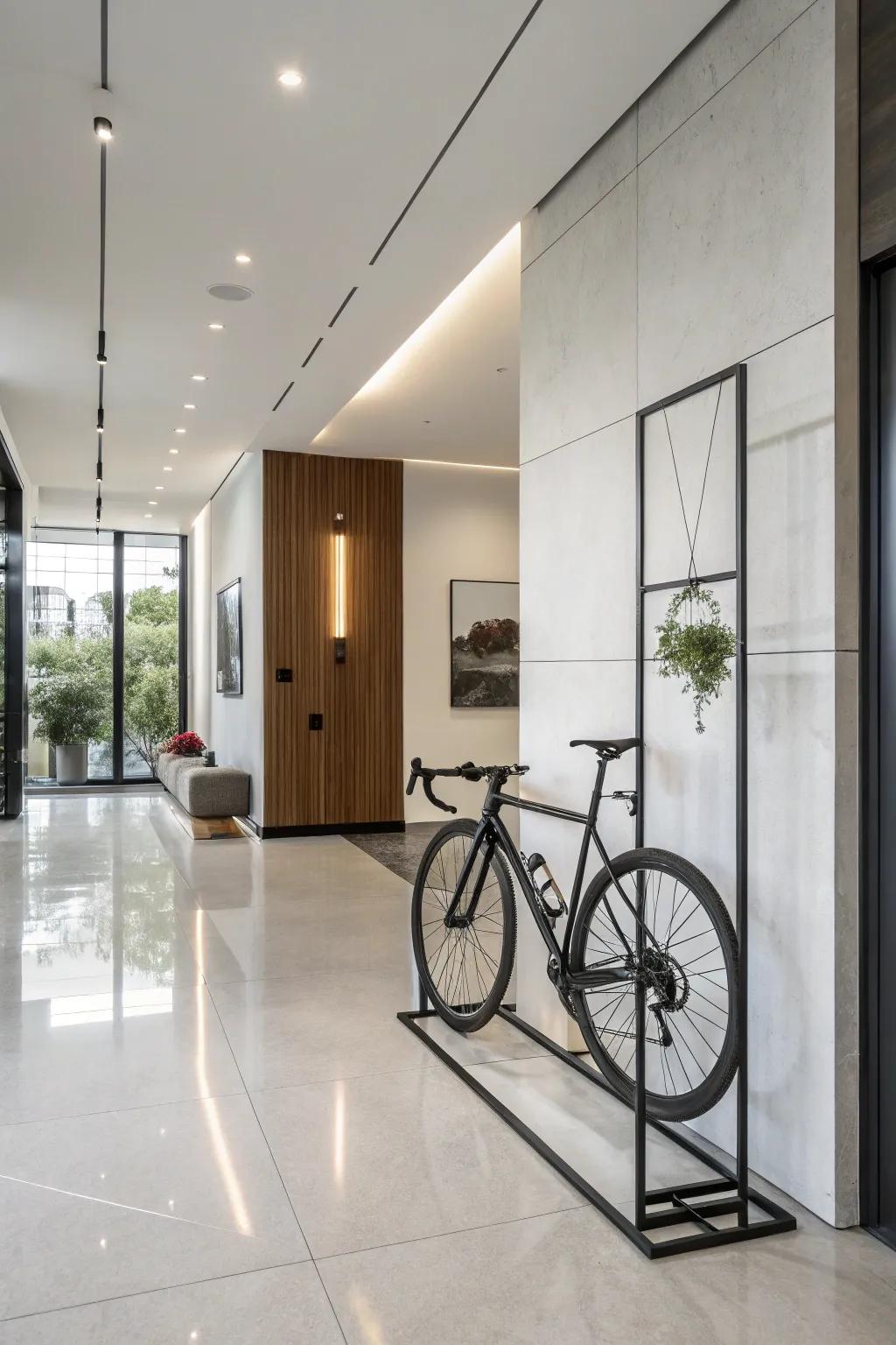 A minimalist stand provides simple, hassle-free bicycle storage.