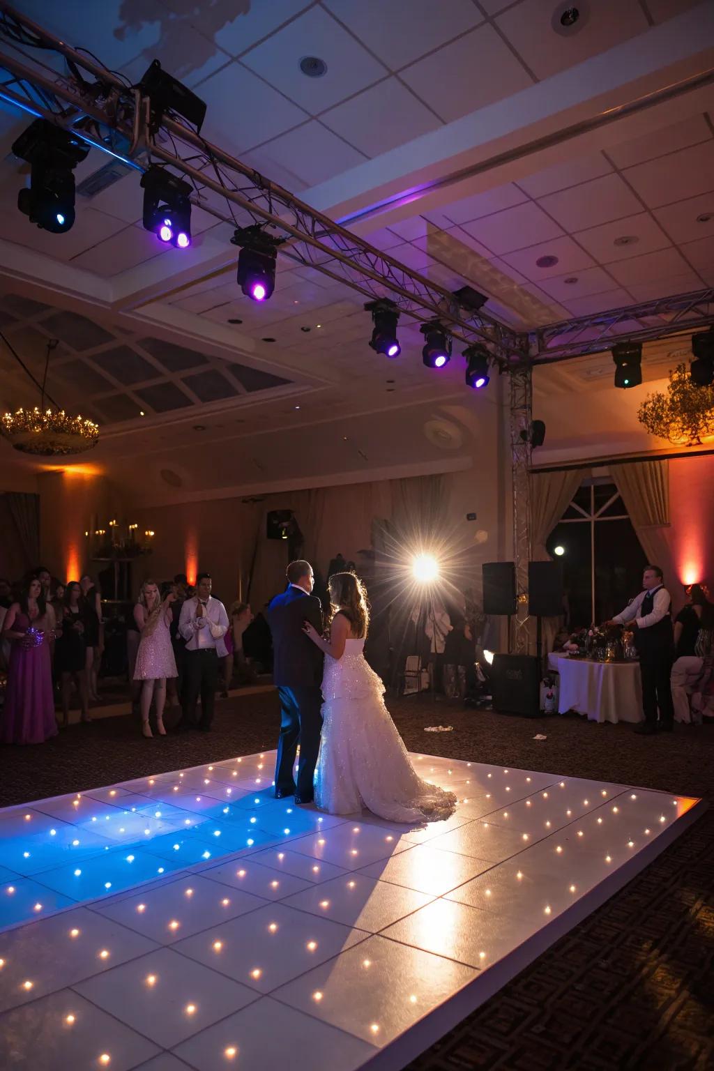 Spotlights and upward-facing lights emphasize pivotal reception zones.
