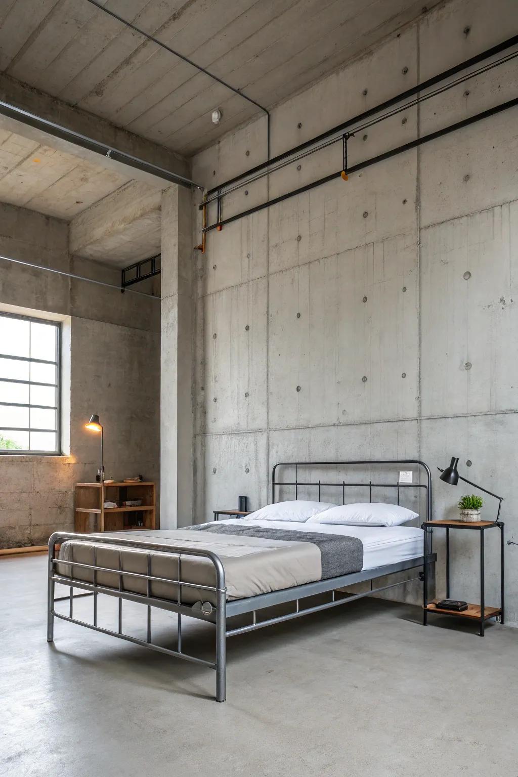 Simple furnishings complement the industrial aesthetic without being overpowering.