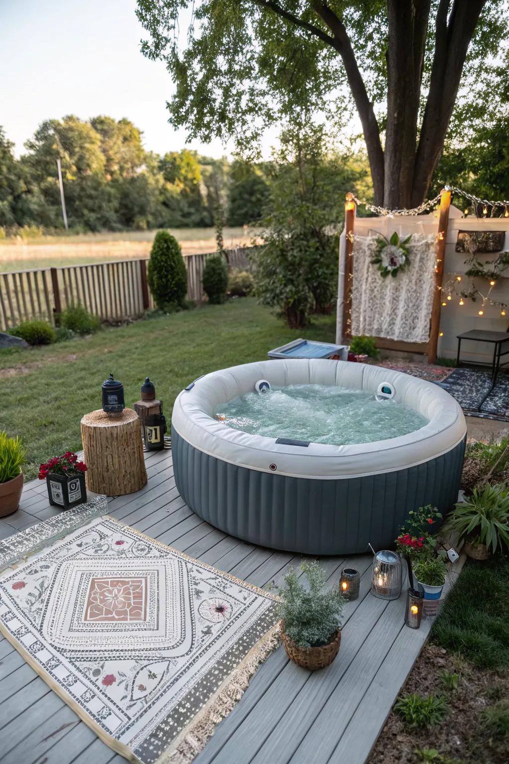 Outdoor ornaments imbue allure into the spa setting.