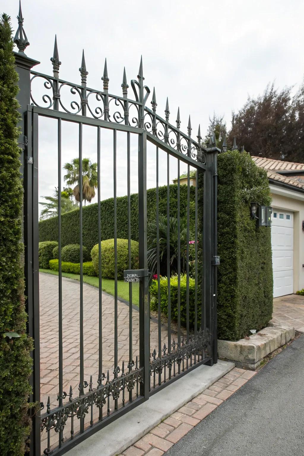 A towering iron entryway featuring spikes for enhanced protection and effect.
