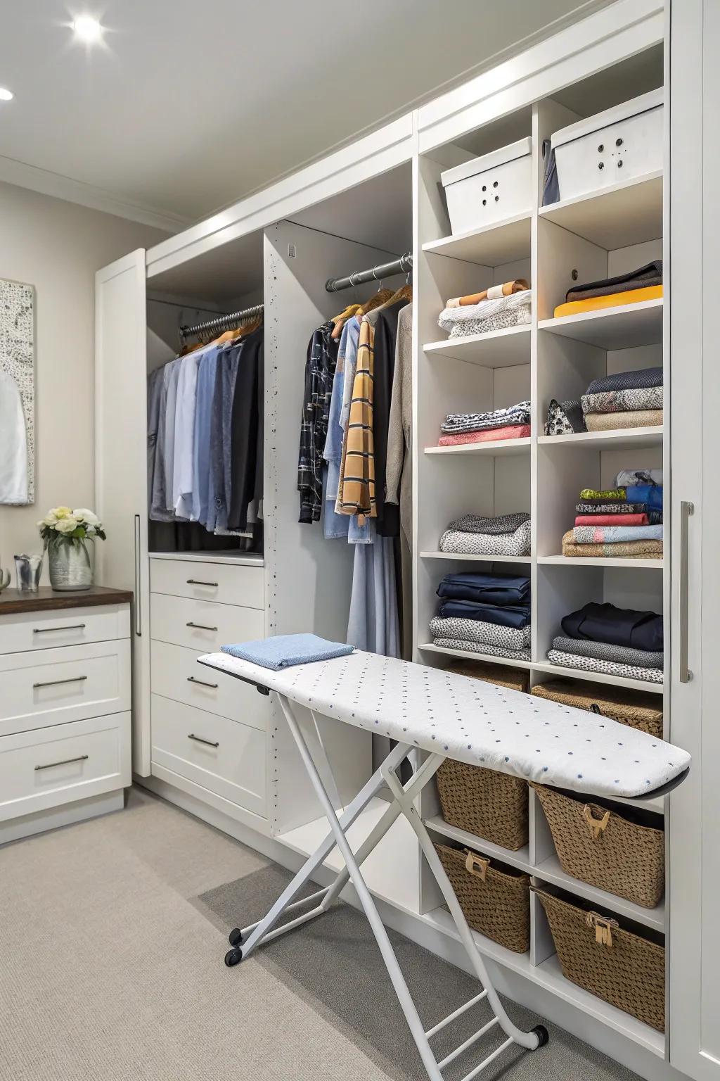 An ironing surface cleverly concealed inside a closet.