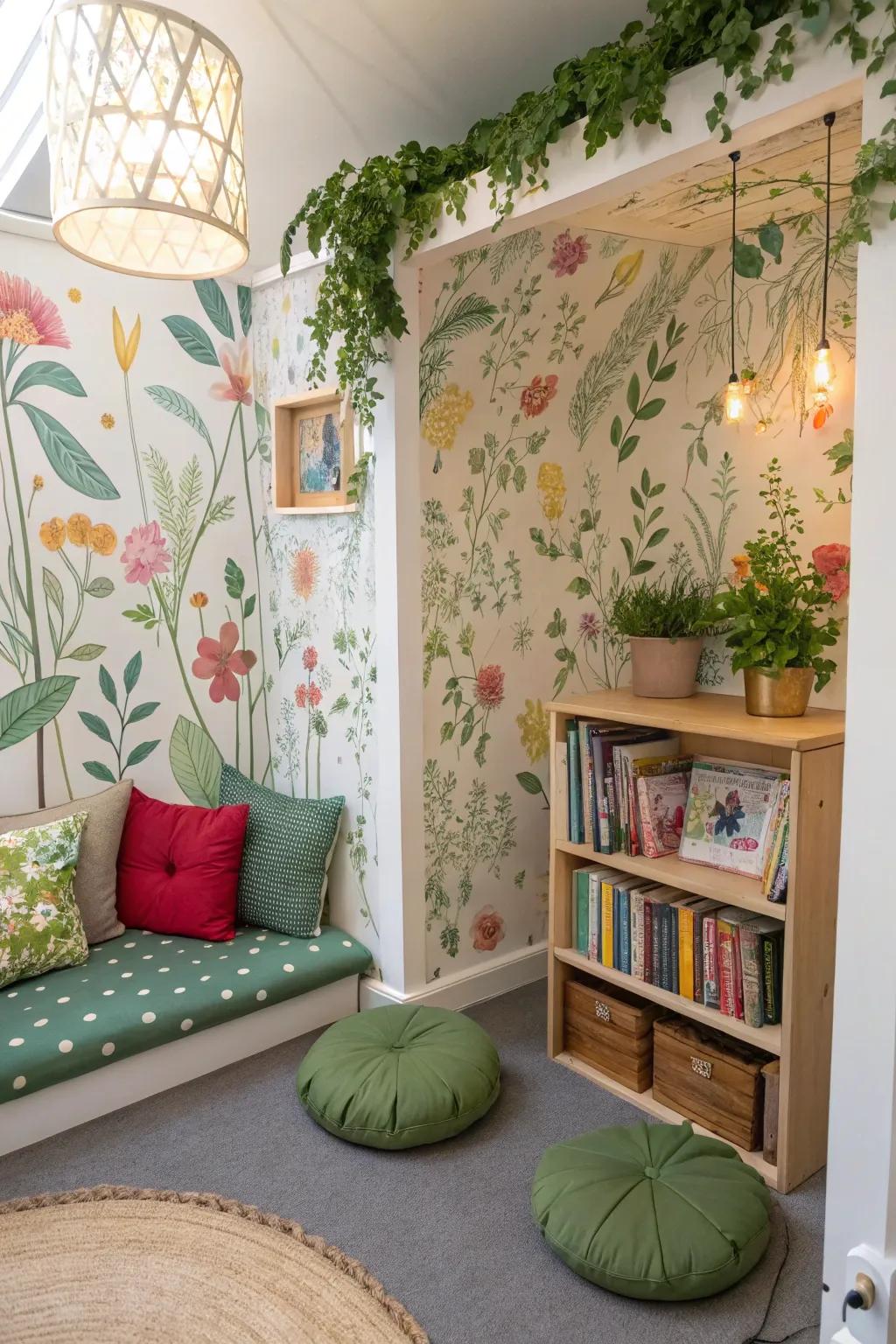 A garden-inspired reading nook, bringing nature's charm indoors.