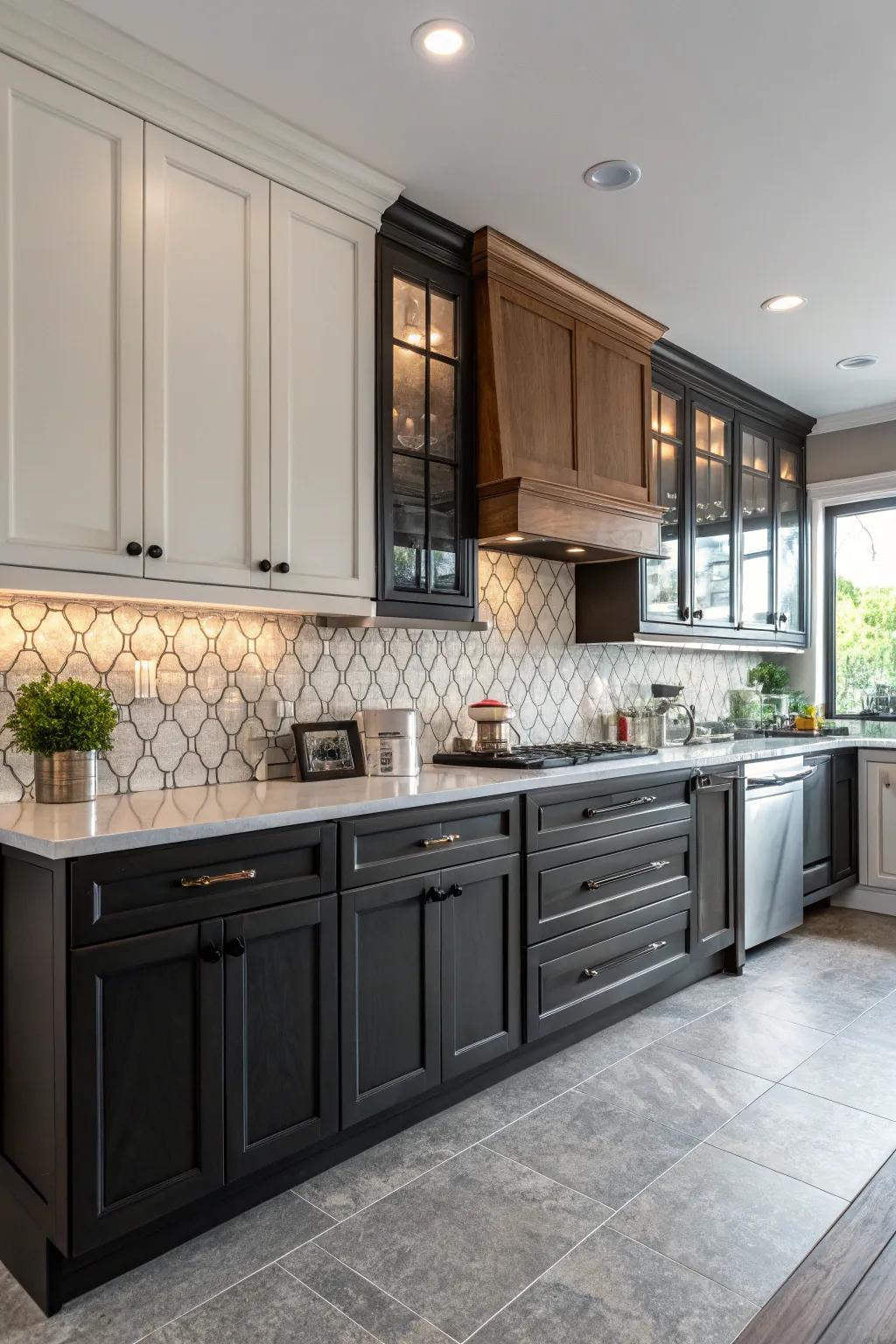 Two-tone cupboards bring dimension and contrast to your cooking space.