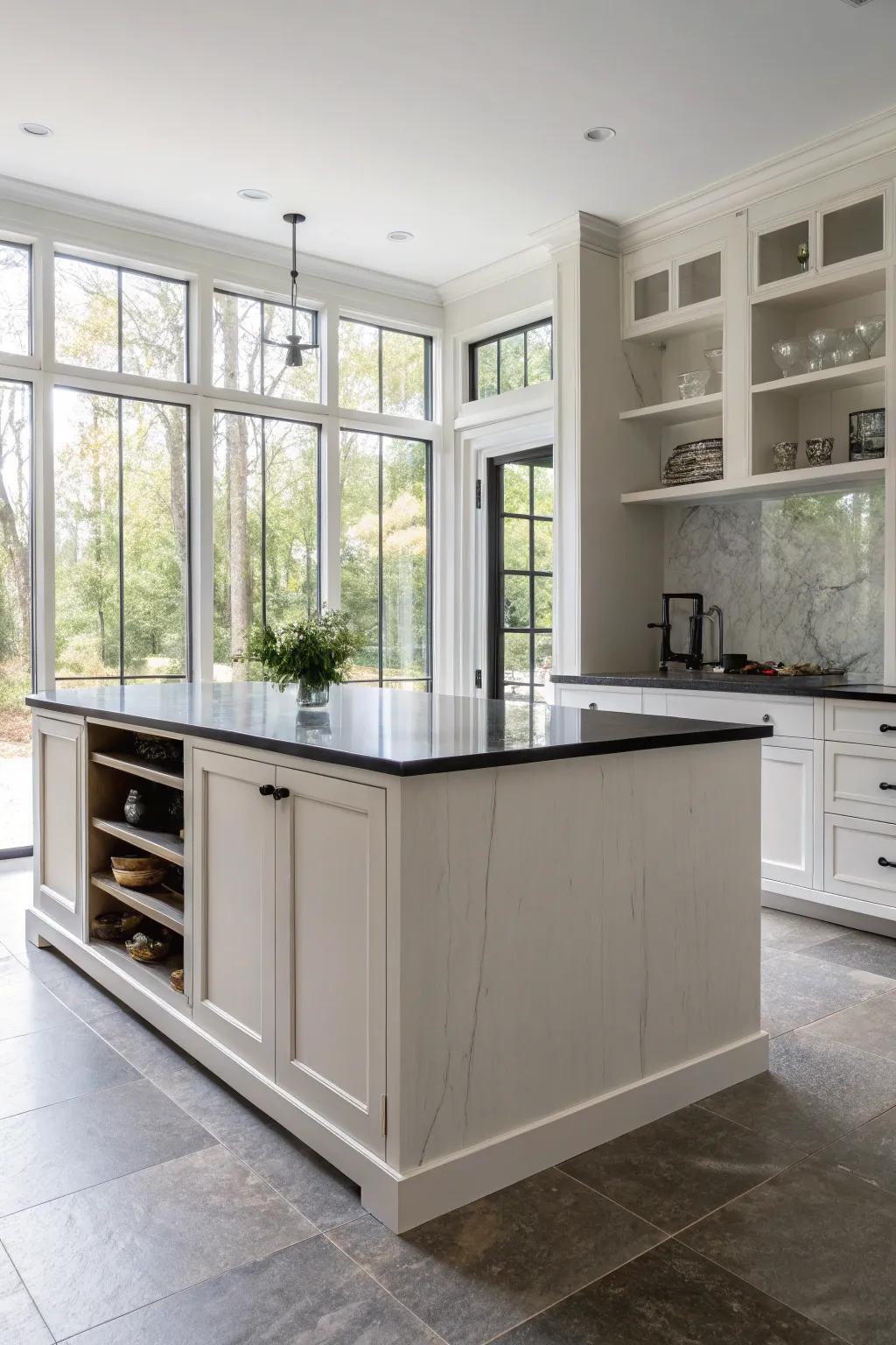 Unadorned contours and minimalist layout fashion a streamlined and contempo visual for this cooking area focal point.