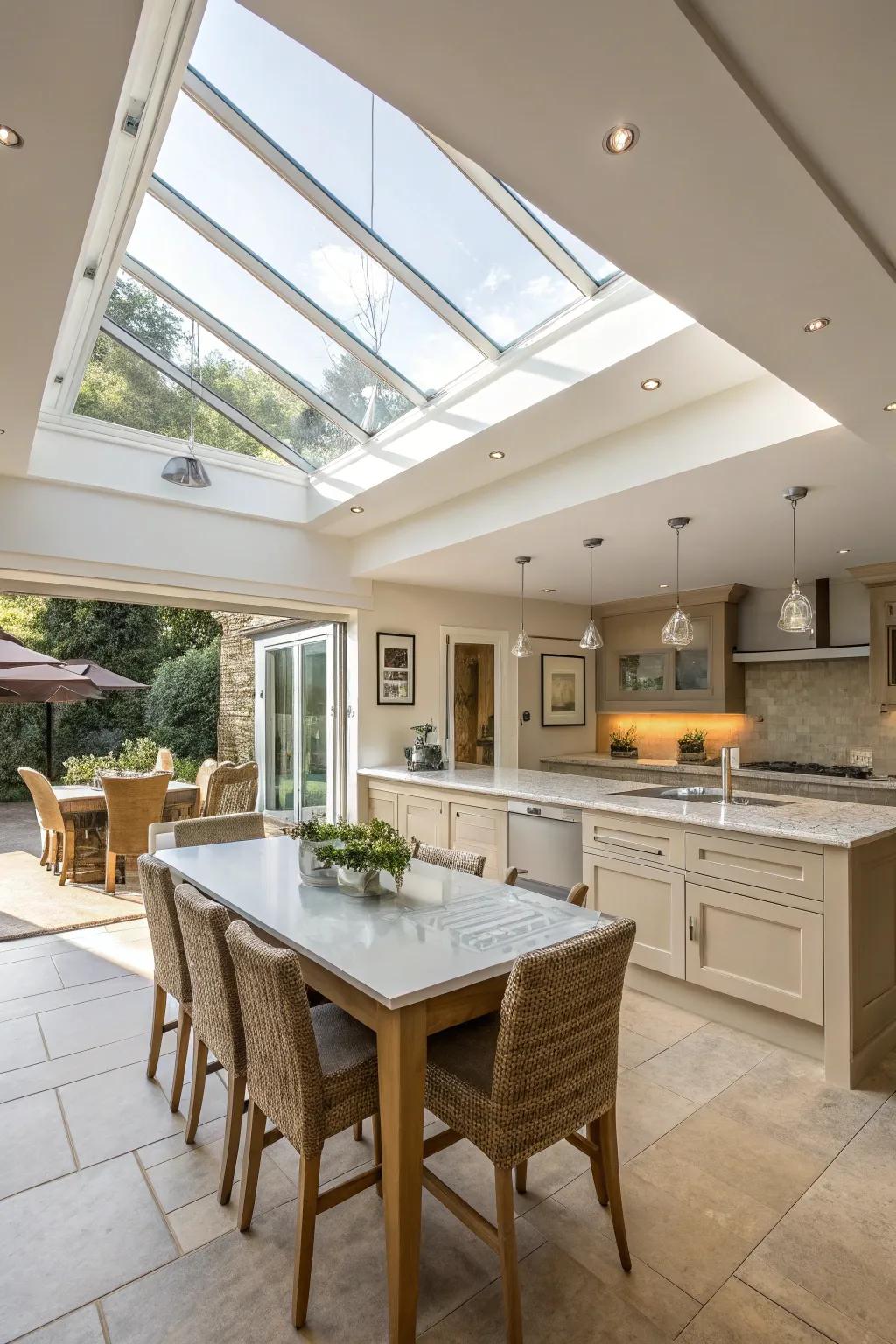 A culinary workspace dining surface bathed in natural illumination.