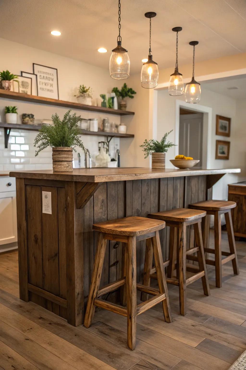 Wood seating introduces a rustic charm to your kitchen.