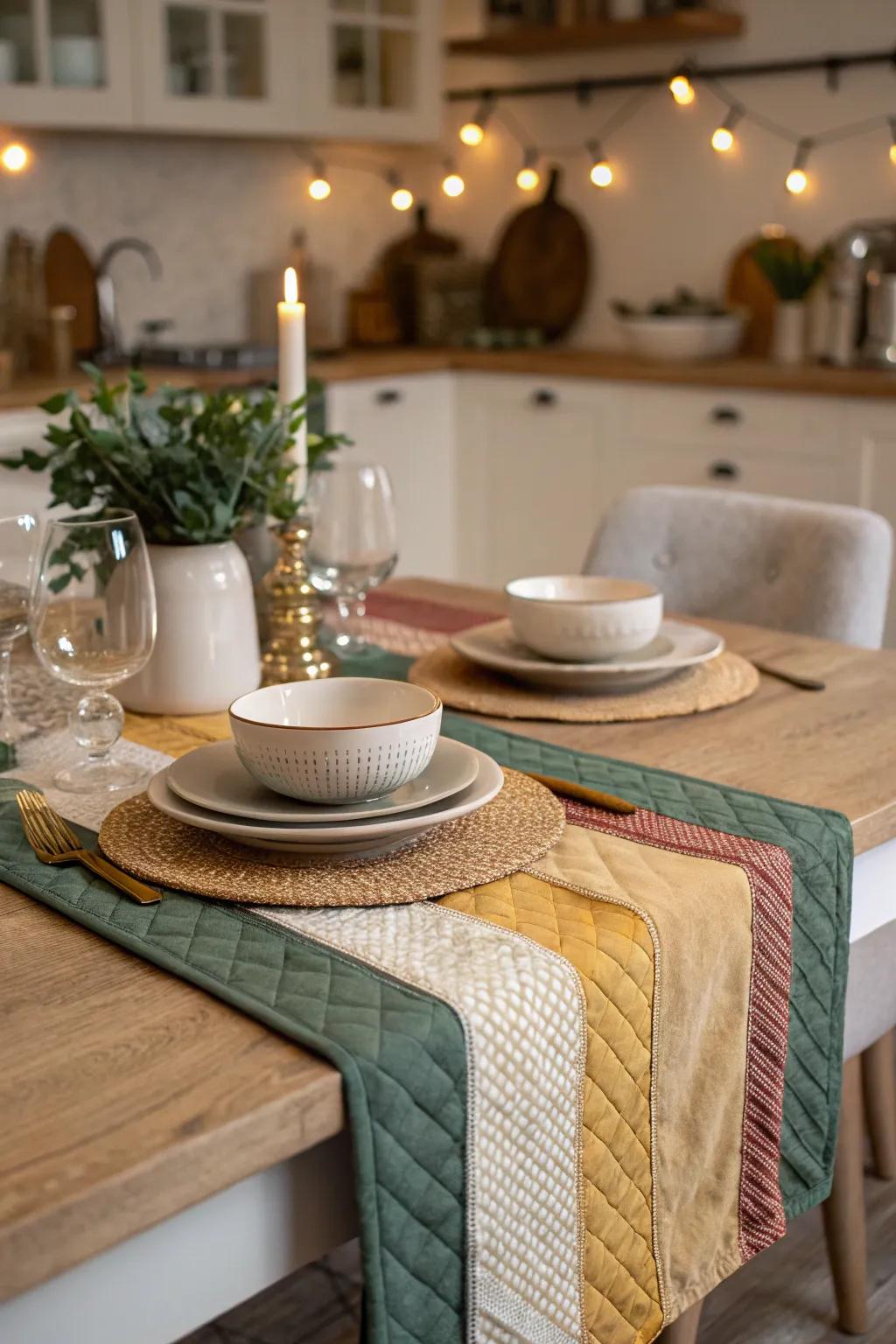 Tiered table runners add color and texture easily.