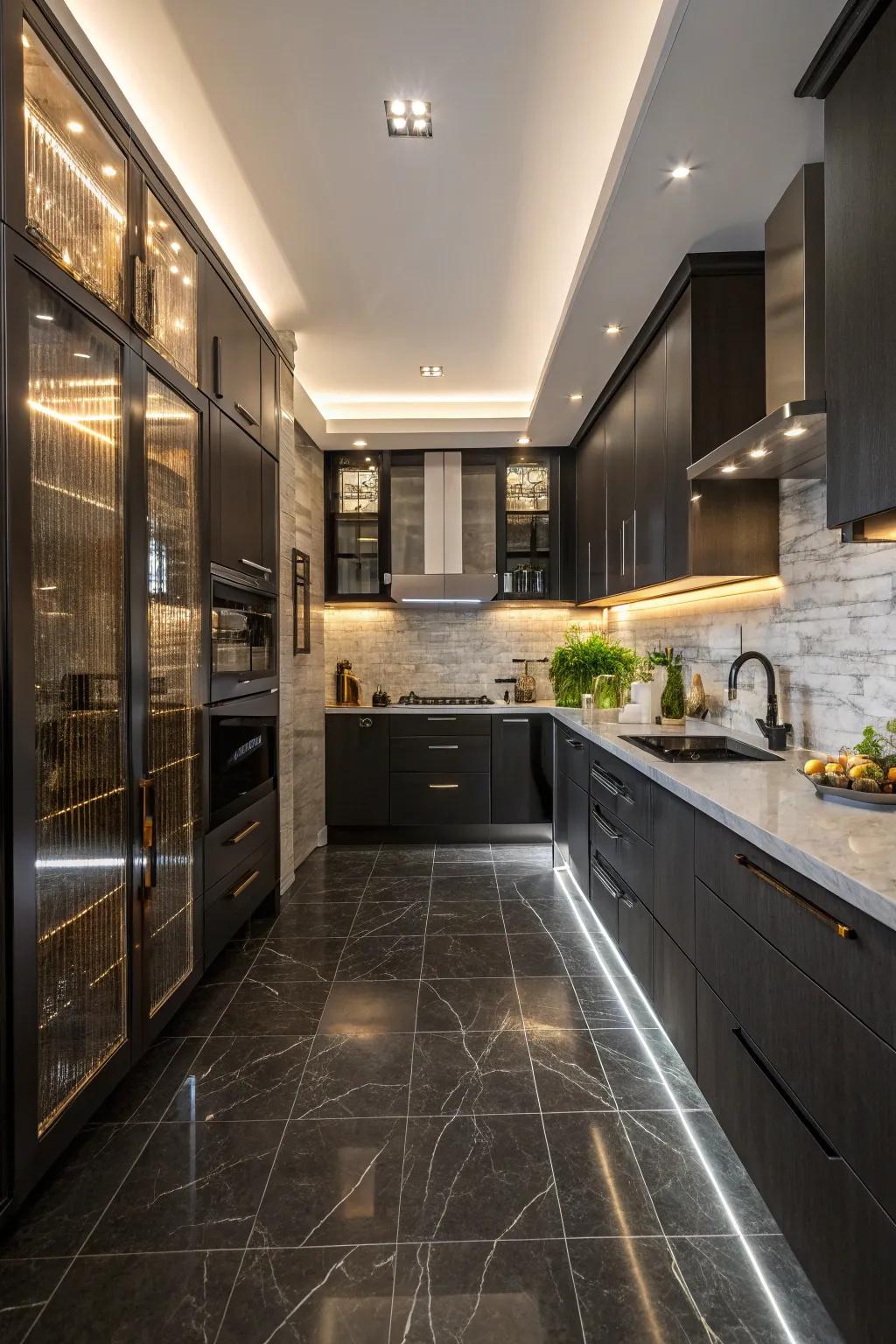 Mixed textures produce depth within this modern kitchen fitted with deep floors.