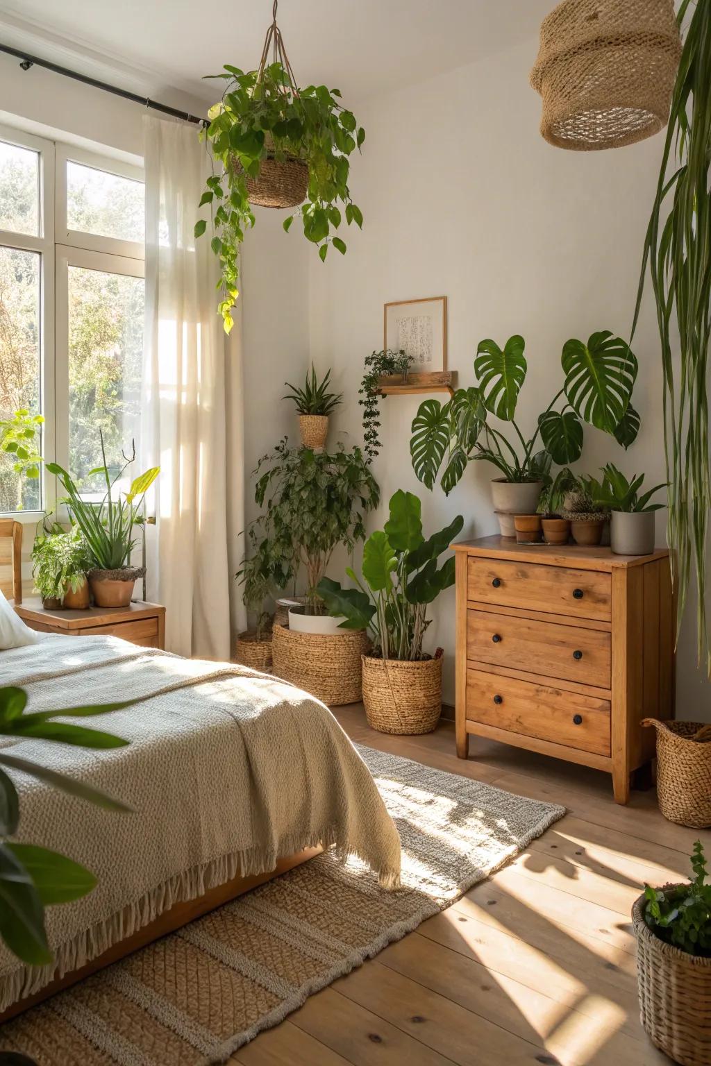 Natural embellishments lend a vibrant and fresh element to the bedroom.