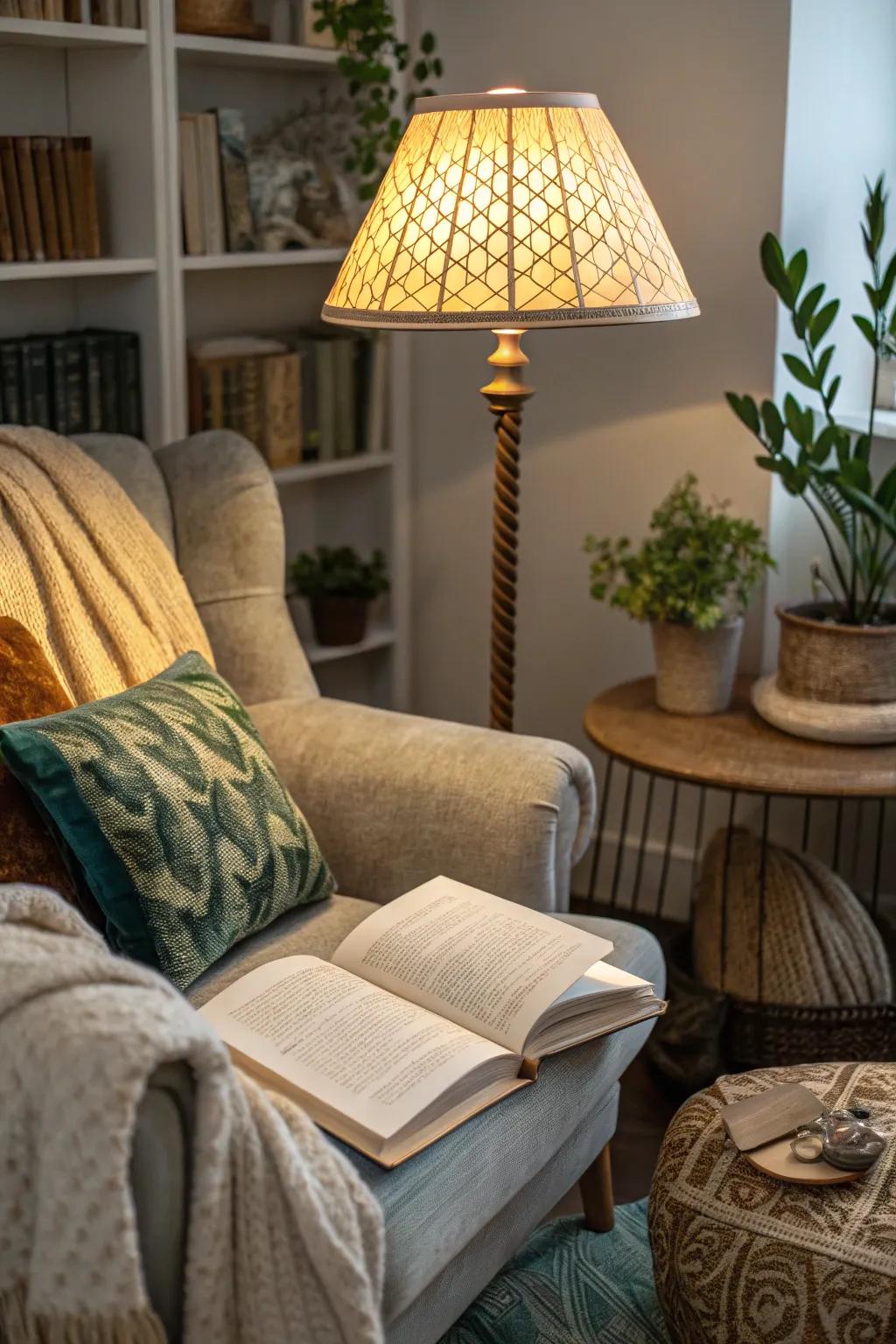 Produce depth by layering textured materials onto your lampshade.