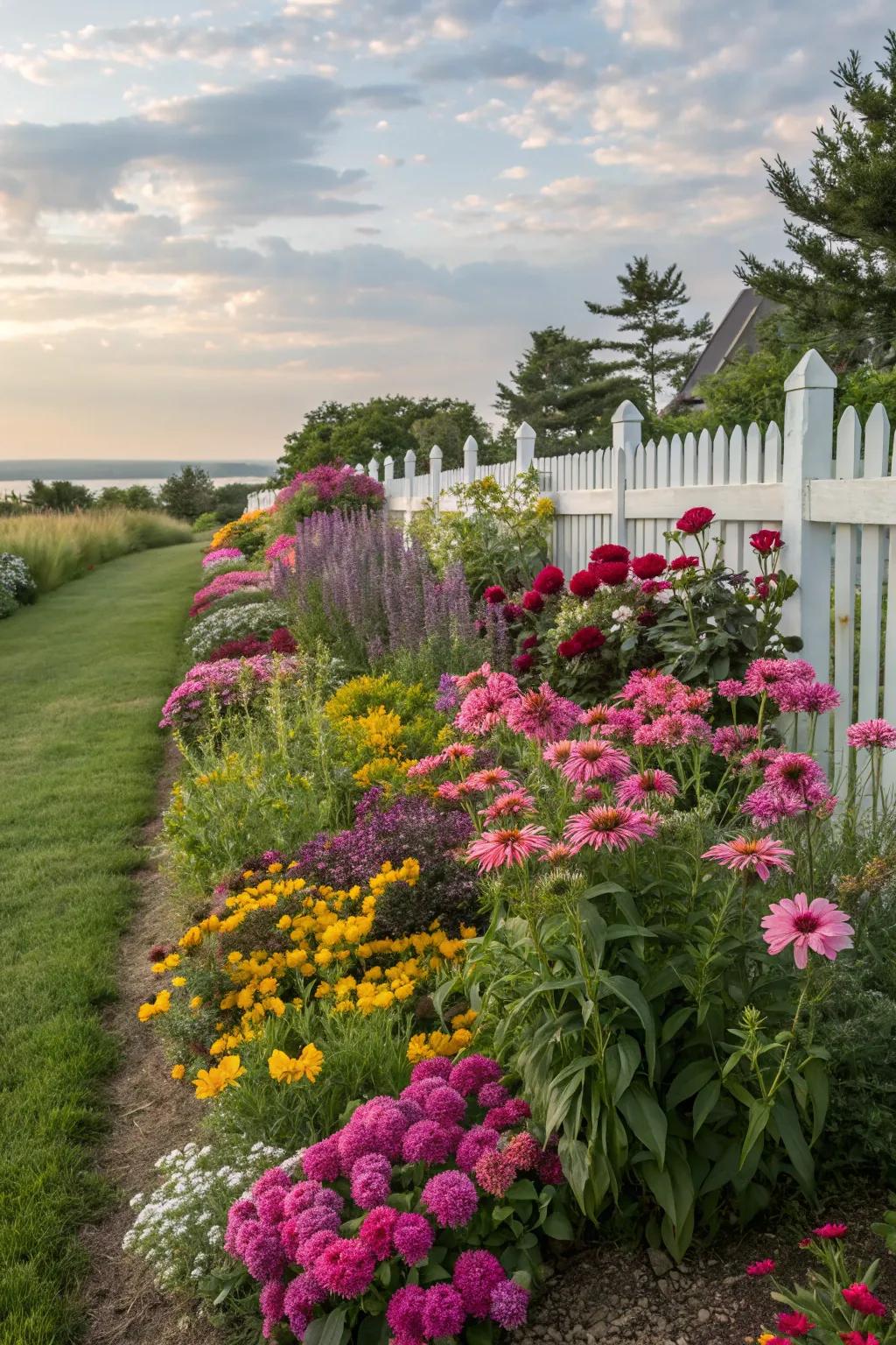 A lively garden border filled with blooming perennials, adding color and life.