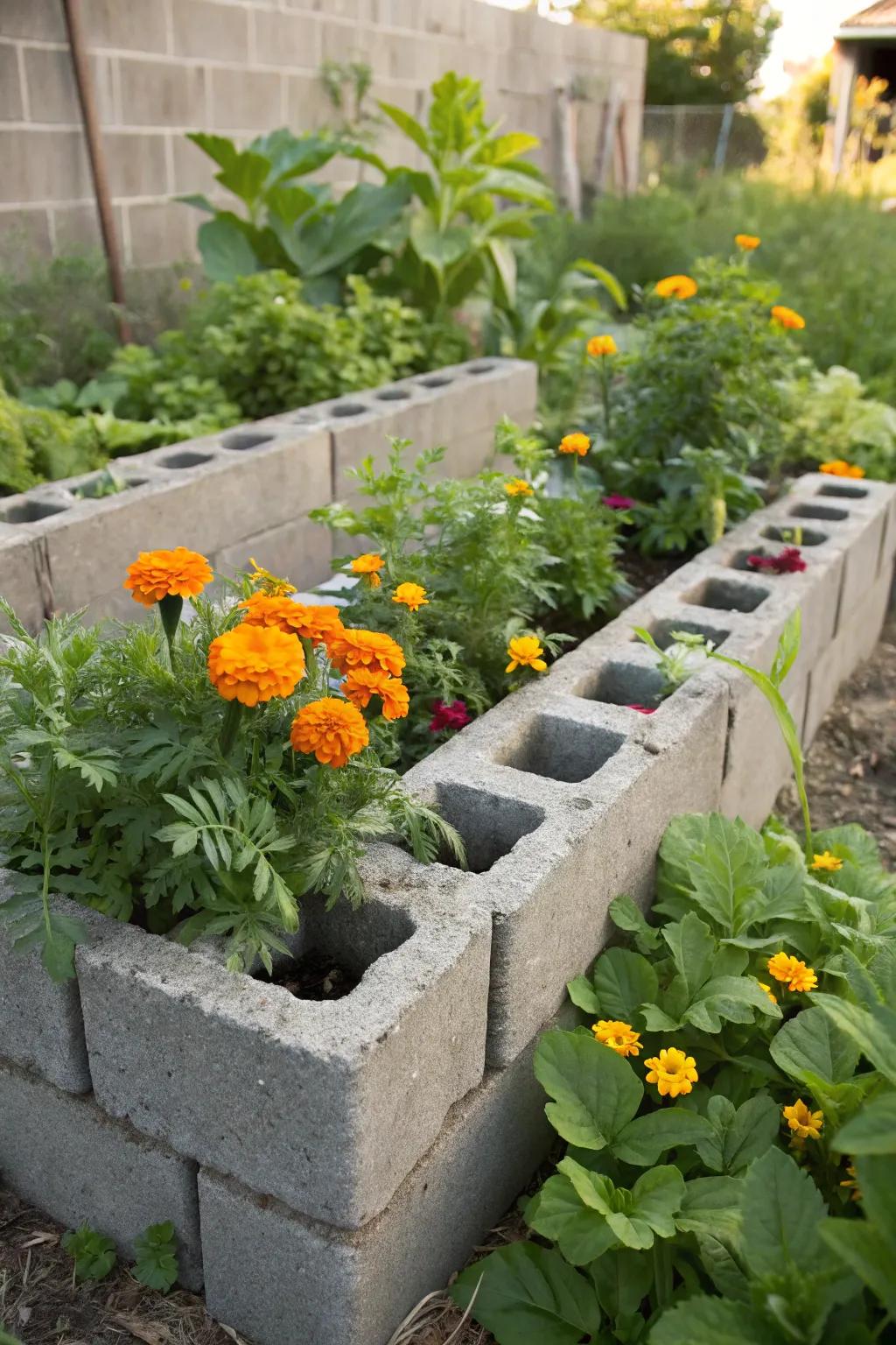 Breeze blocks deliver both usefulness and decorative opportunities for elevated garden beds.