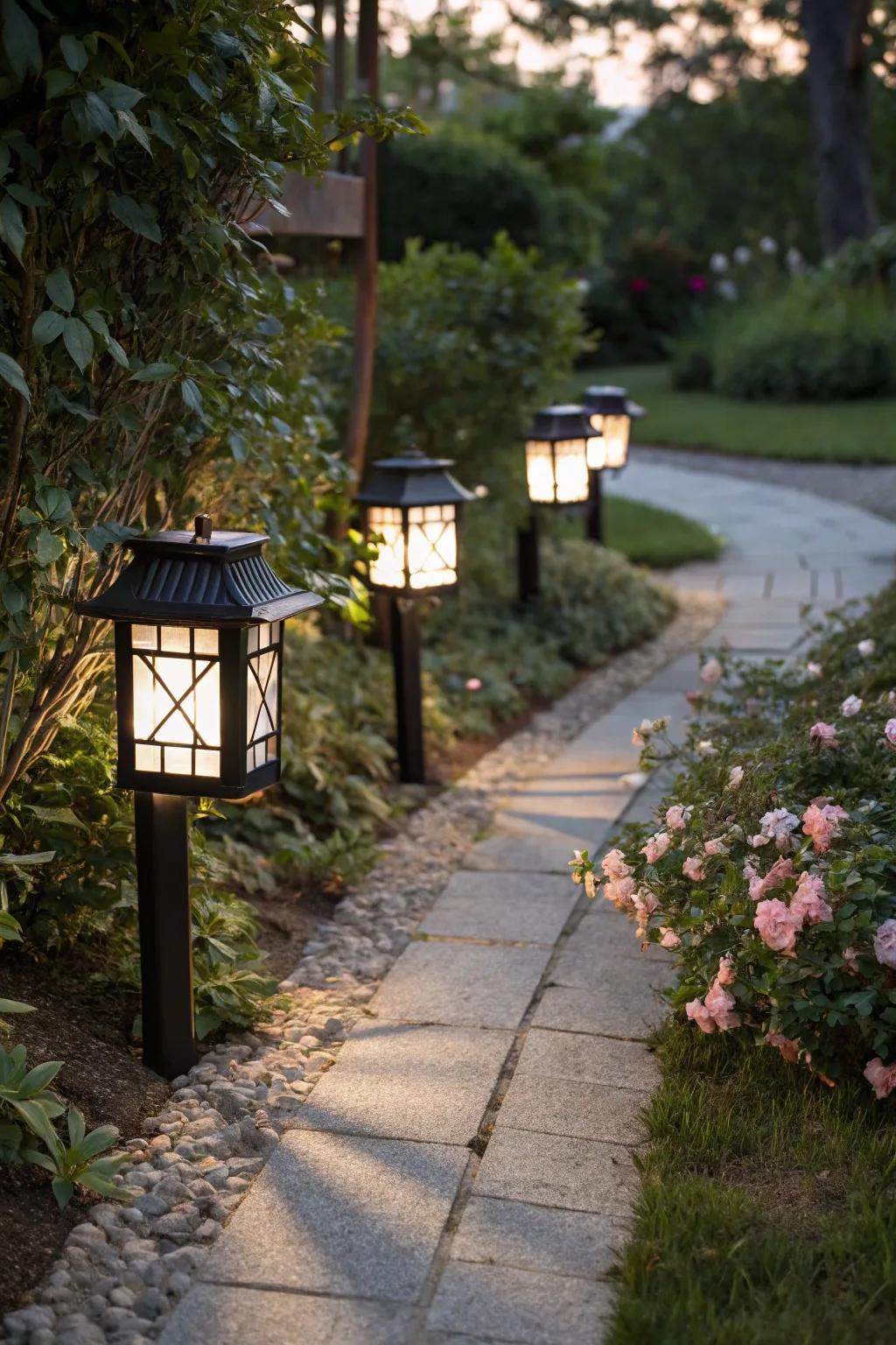 Garden lanterns fashion a captivating outdoor sanctuary.