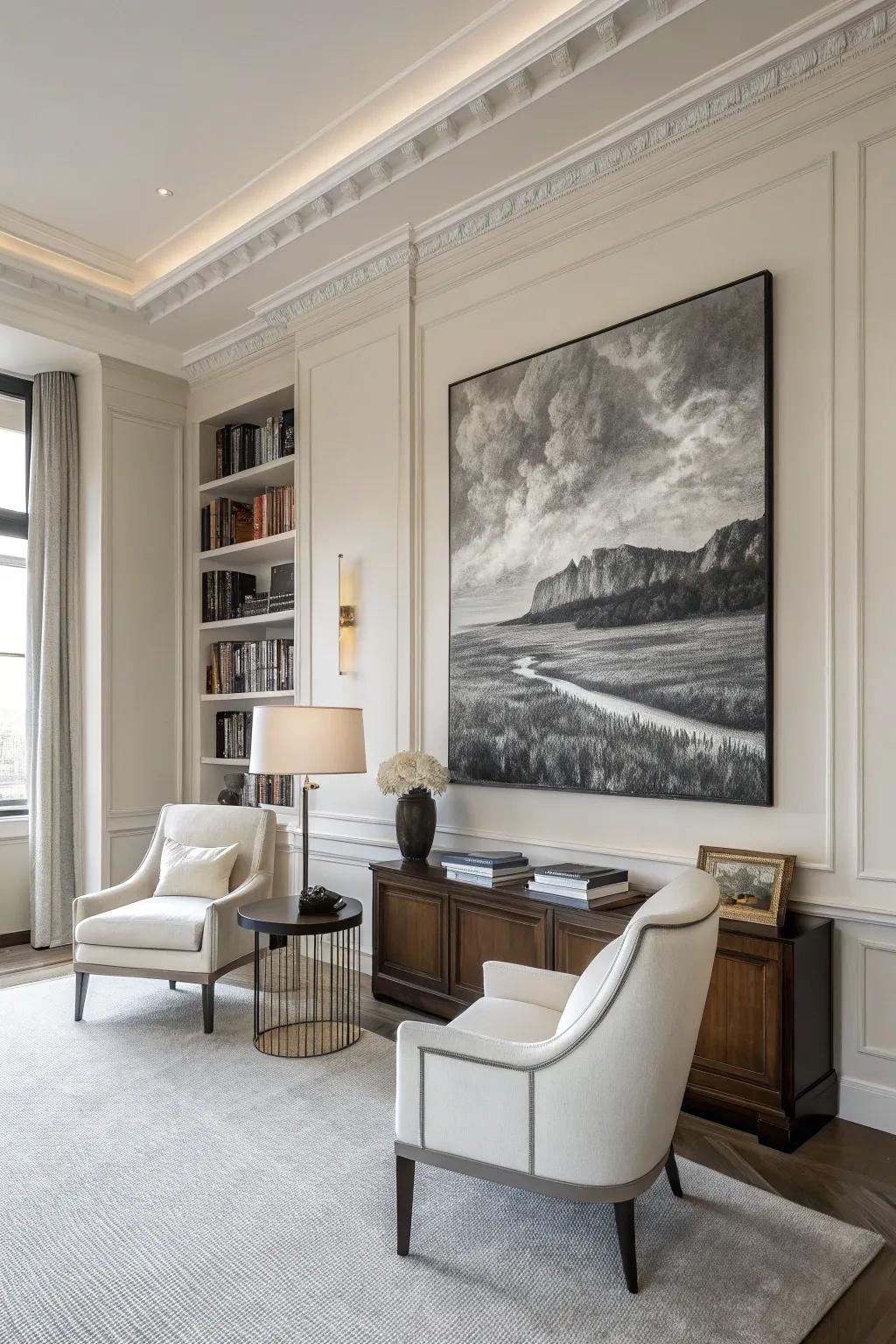A single-tone painting radiates enduring elegance and sophistication.