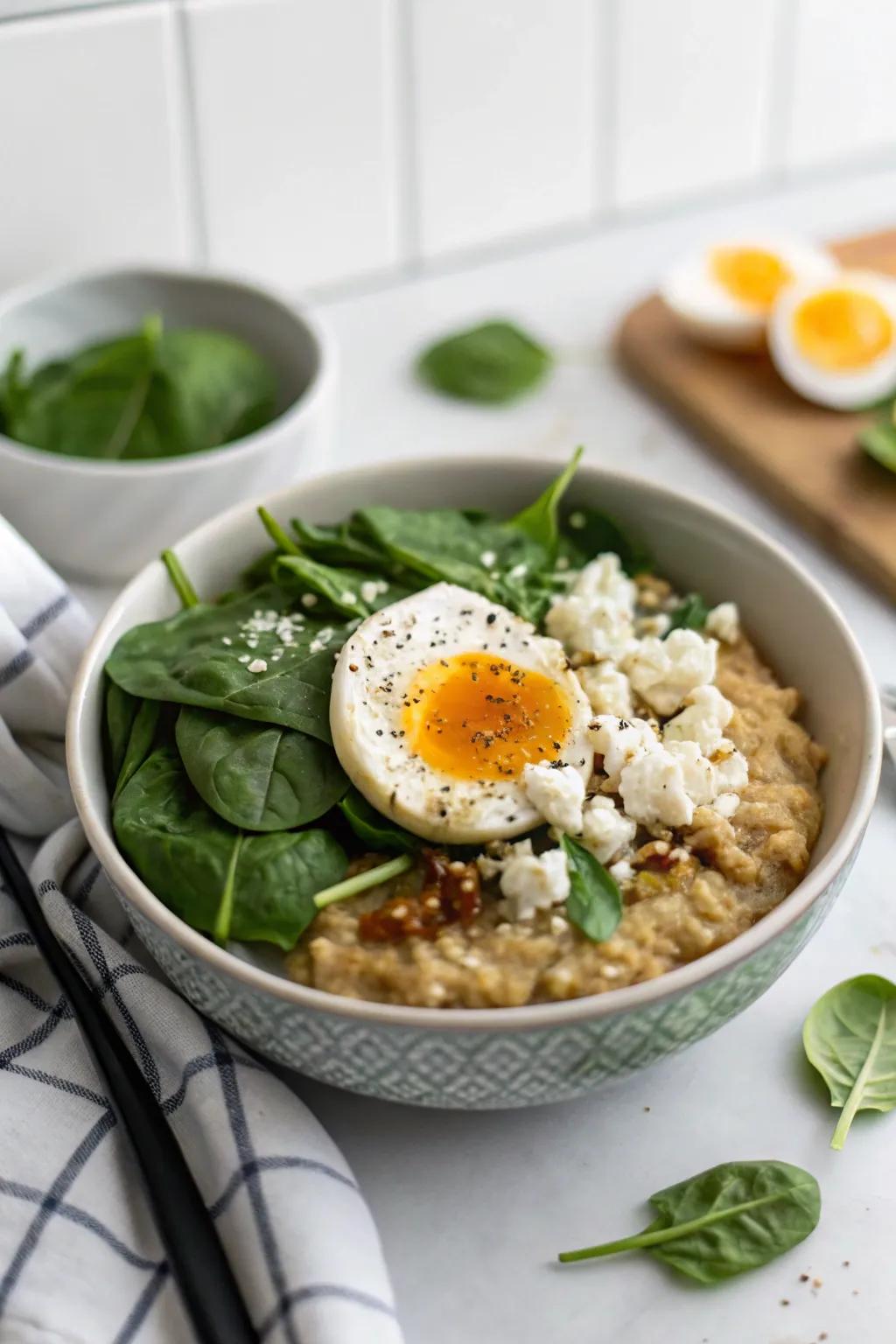 Savory oatmeal, a surprisingly delicious alternative for late-night dining.