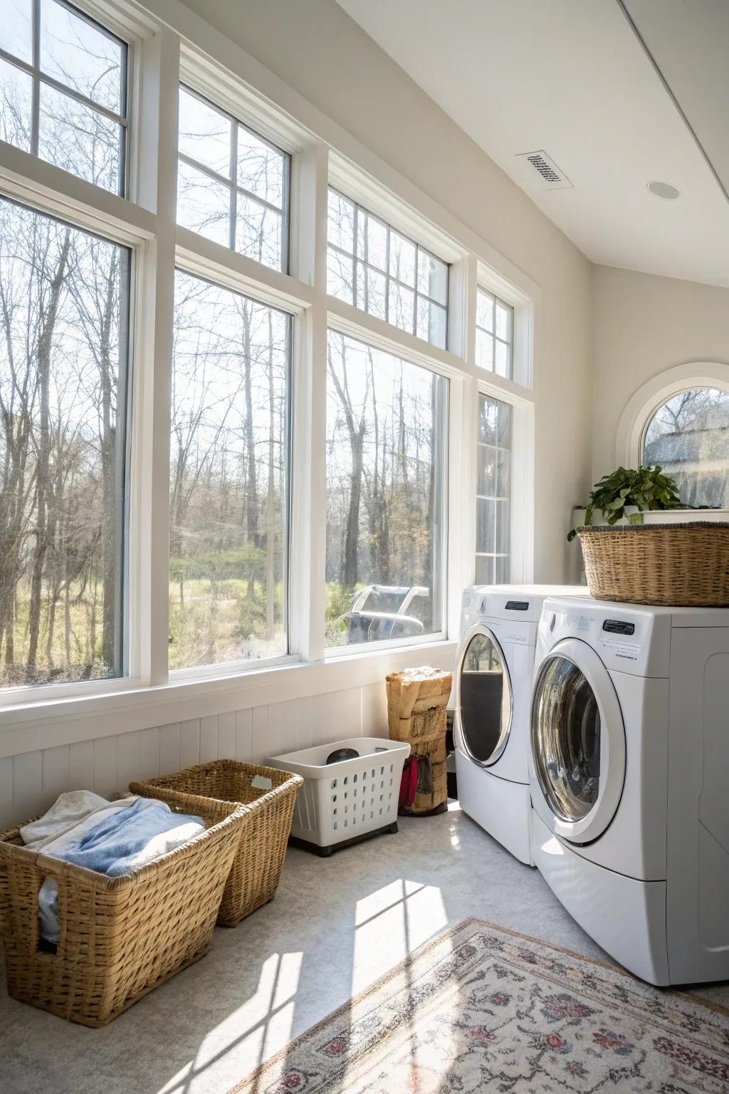 Natural light enhances the ambiance and practicality of your laundry room.